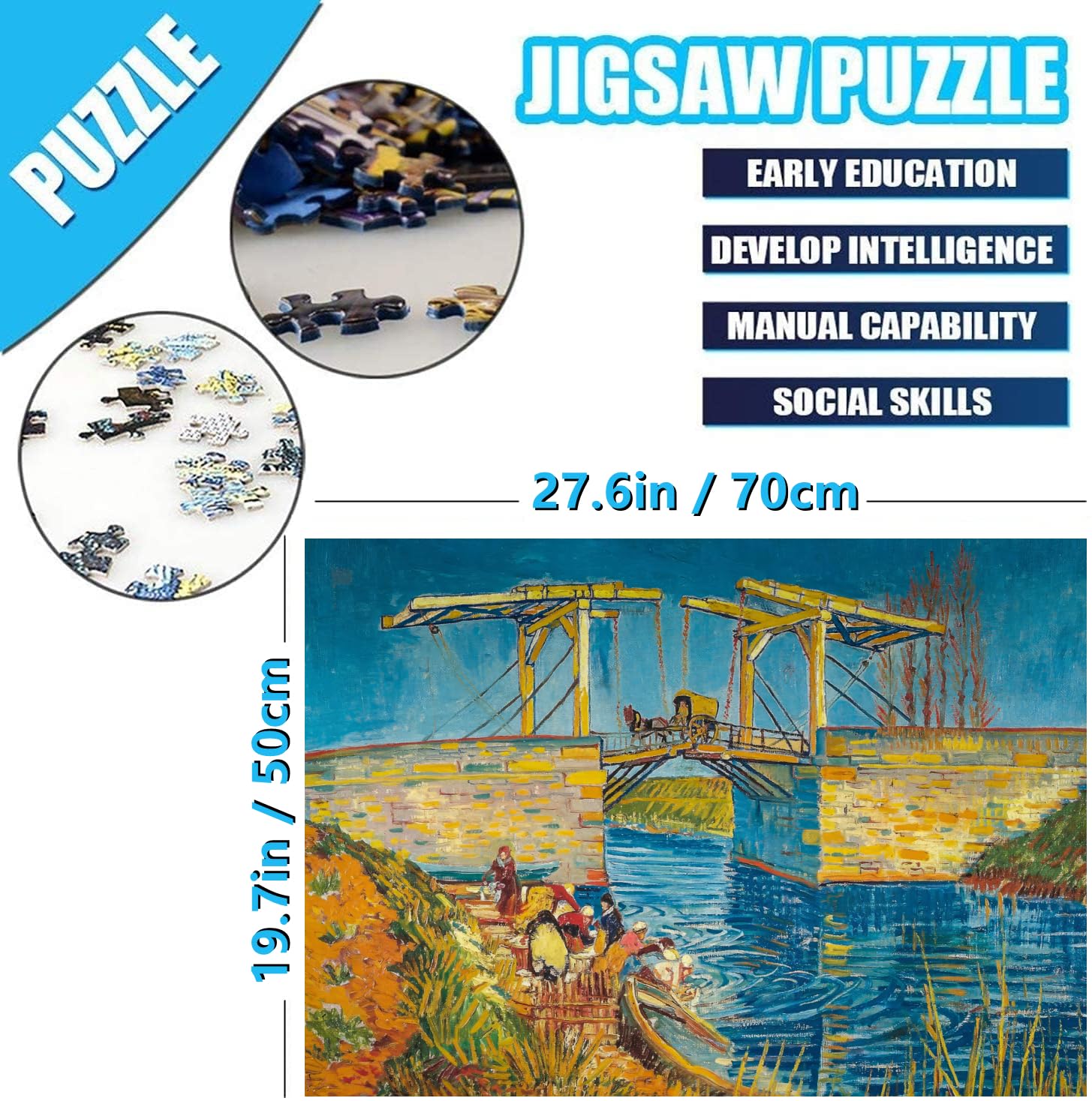 AveJoys Jigsaw Puzzles for Adults 1000 Piece Langlois Bridge at Arles with Women by Vincent van Gogh 27.56 x 19.69 Inch Puzzles for Adults Educational Challenge 1000 Pieces Van Gogh Puzzles - Image 4