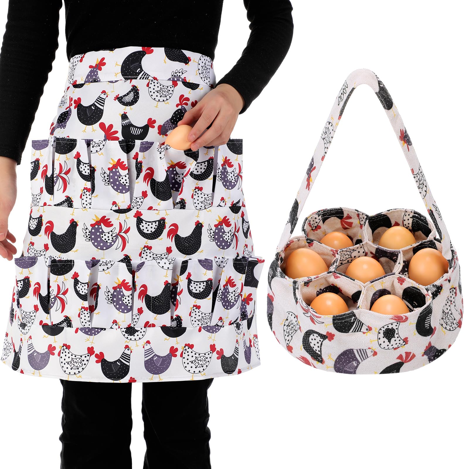 Silicherry 2 Pcs Egg Collecting Apron Chicken Egg Gathering Basket with 7 Pouches Holding Apron with 15 Pockets(Stylish)