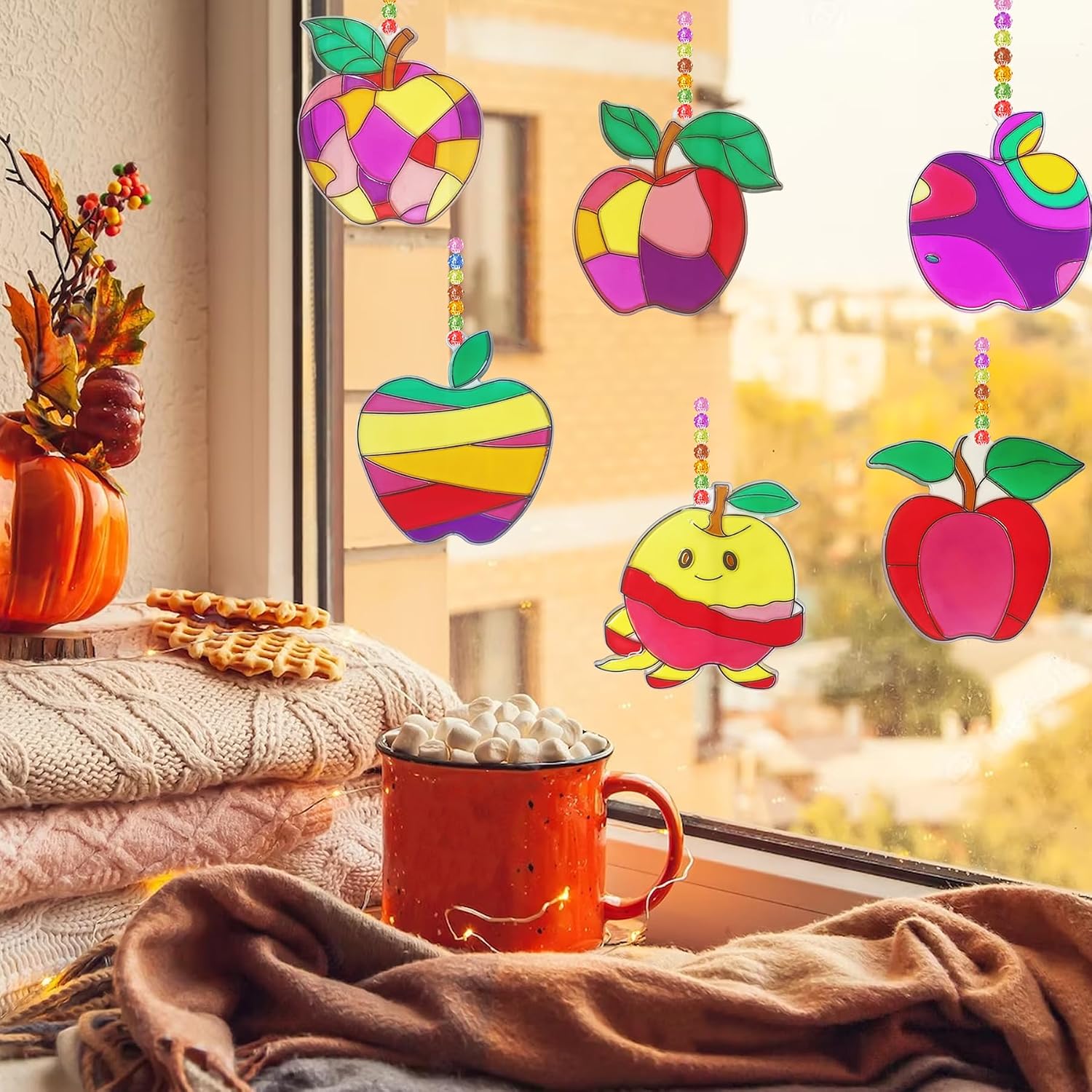 30 Set Apple Suncatcher Craft Kits, Blank Back to School Sun Catcher Art image 3