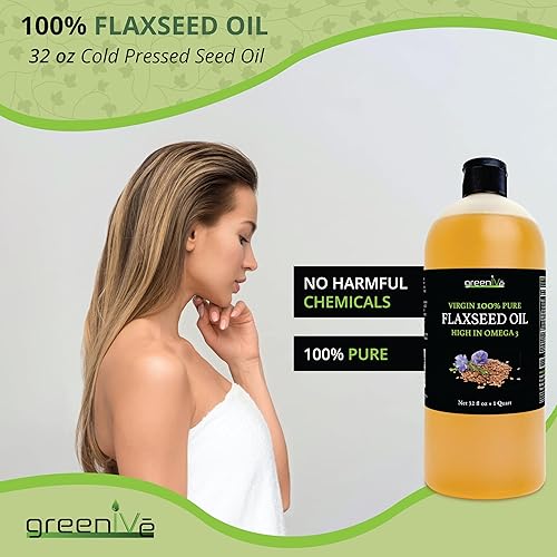 Miniatura 4 de GreenIVe Aceite de semilla de lino 100% puro prensado en frío con alto contenido de omegas exclusivamente en Tienda (32 onzas líquidas)