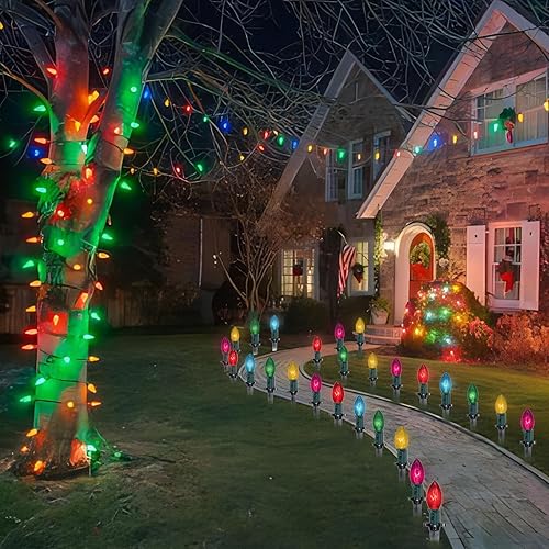 Miniatura 5 de C9 - Luces de camino de Navidad multicolor, 38 pies, 25 unidades, multicolor, extensibles, impermeables, luces de pasarela de Navidad con bombillas