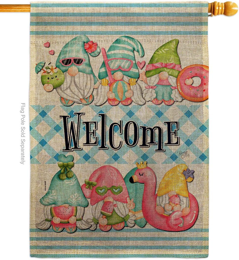 Breeze Decor Summer Burlap House Flag Garden Friends Gnome Autumn Harvest Fall Fairy Springtime Natural Mushroom Decoration Banner Small Yard Gift Double-Sided, Made in USA