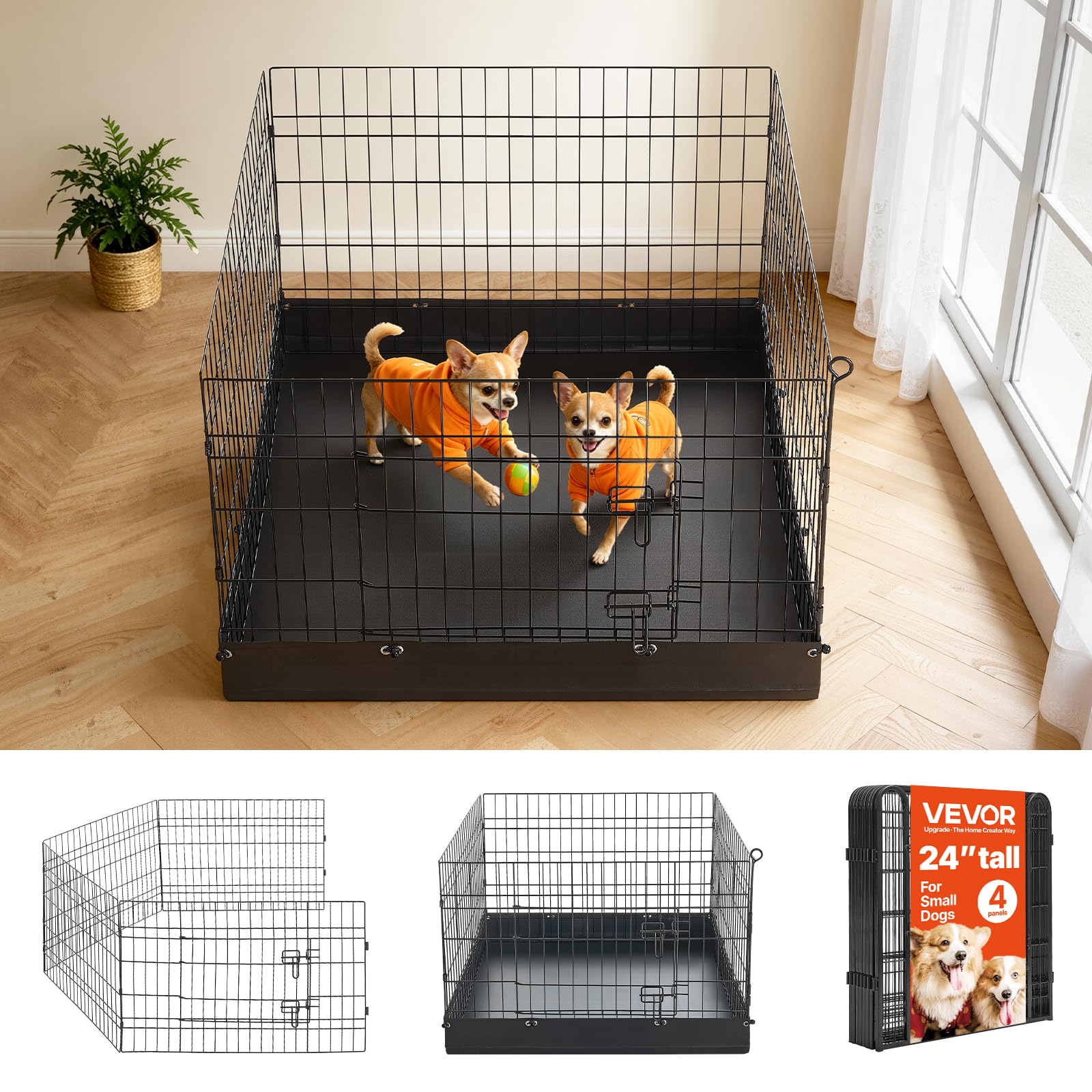 VEVOR Dog Playpen, 24 Inch 4-Panel Metal Puppy Pen with Waterproof Mat