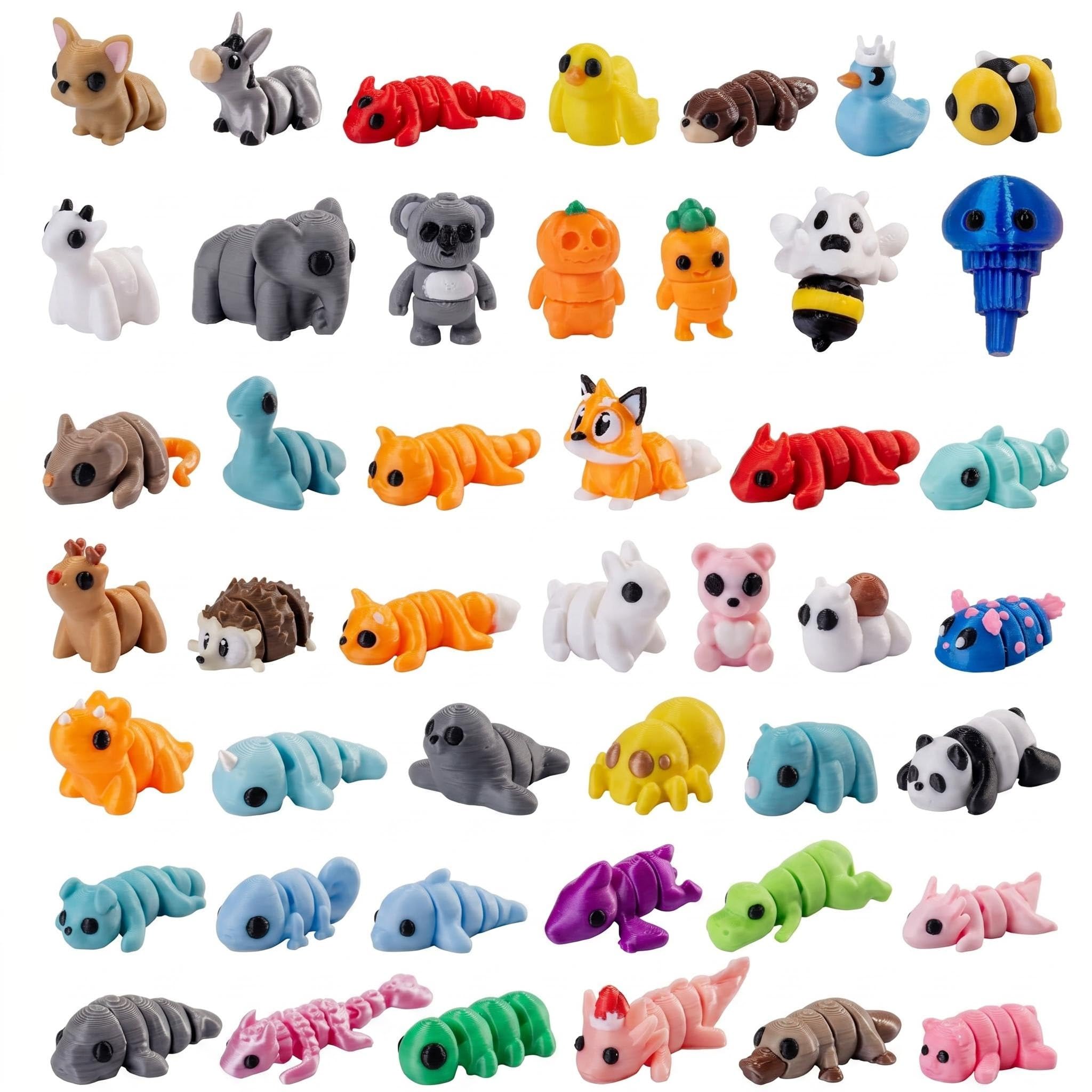 30 Pack Mini 3D Printed Animals with Movable Joints, Colorful Flexible Articulated 3D Printed Fidget Toy, Cute Mini Animals for Desk Decor, Party Favors, Home Office Decoration(Random Animals)