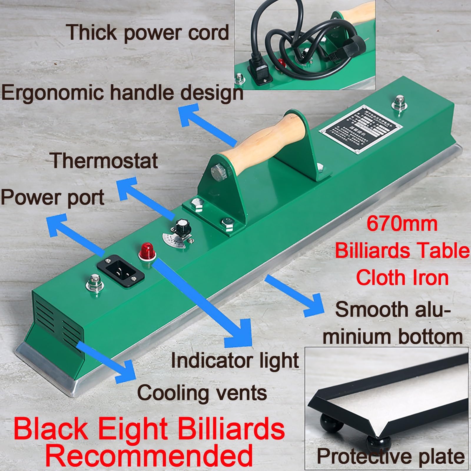 WHIPIN 900mm Table Cloth Iron/1000w Billiard Table Cloth Iron, Large Quick Iron Billiard Cloth, Make The Billiard Table Smooth and Smooth, Designed for Billiard Clubs. 220v