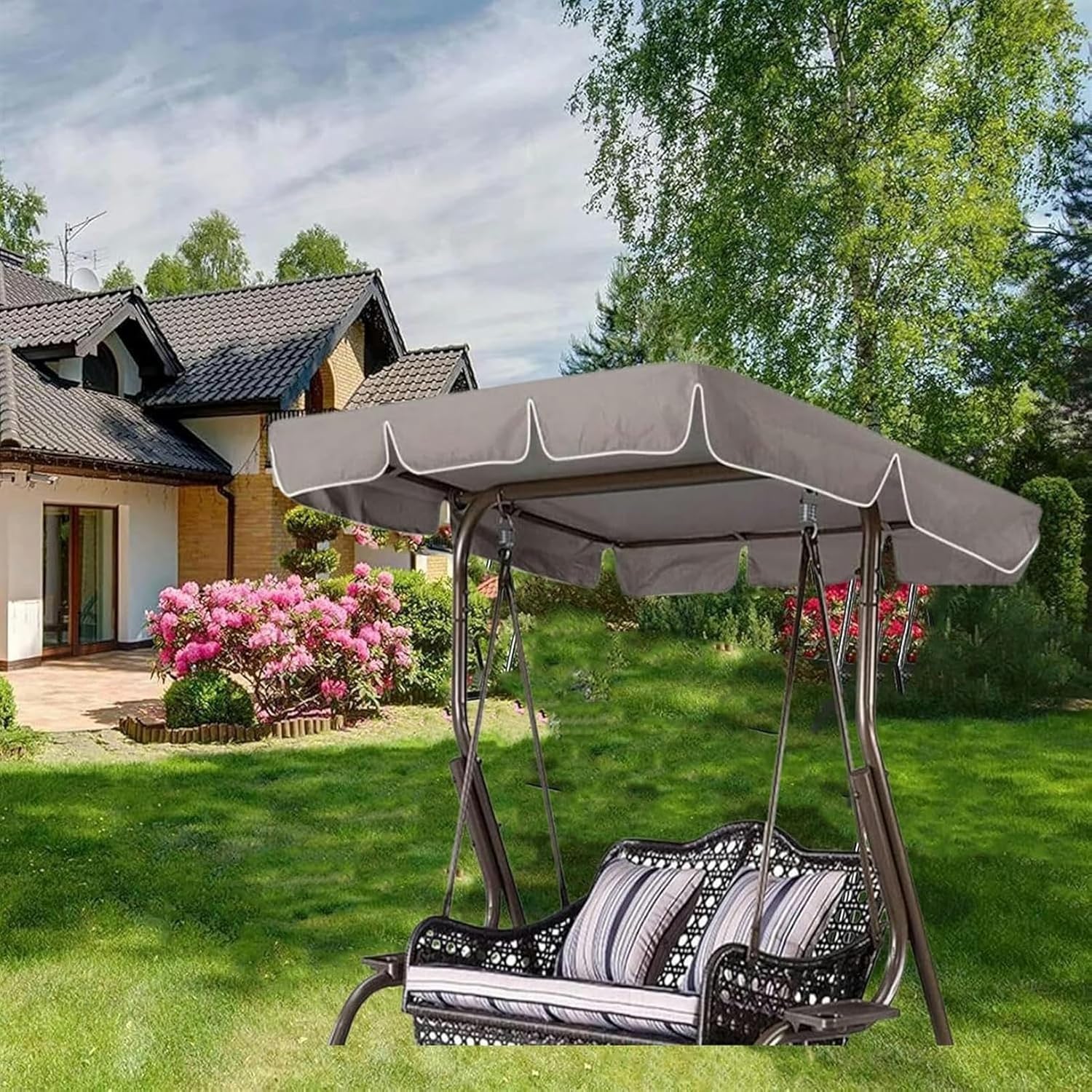 Swing Canopy ReplacementCanopy Swing Top Cover & Swing Seat Cover, 3 Seater Patio Swing Chair Canopy Top Cover with 210D Oxford Cloth for Garden Terrace Seat Hammock(Coffee,195 * 125*