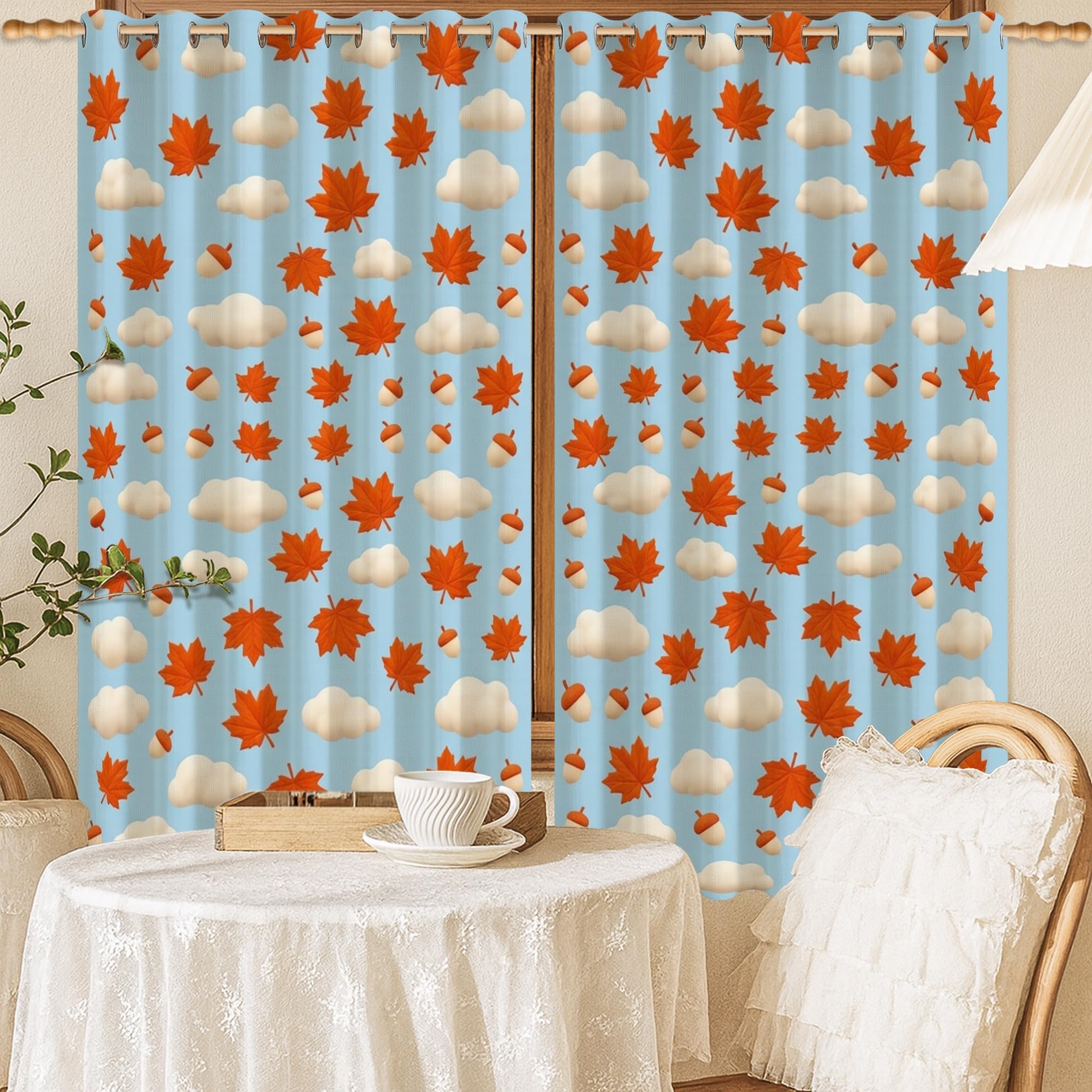 Rideaux occultants pour chambre d'enfant déco bleu automne 132x137 cm