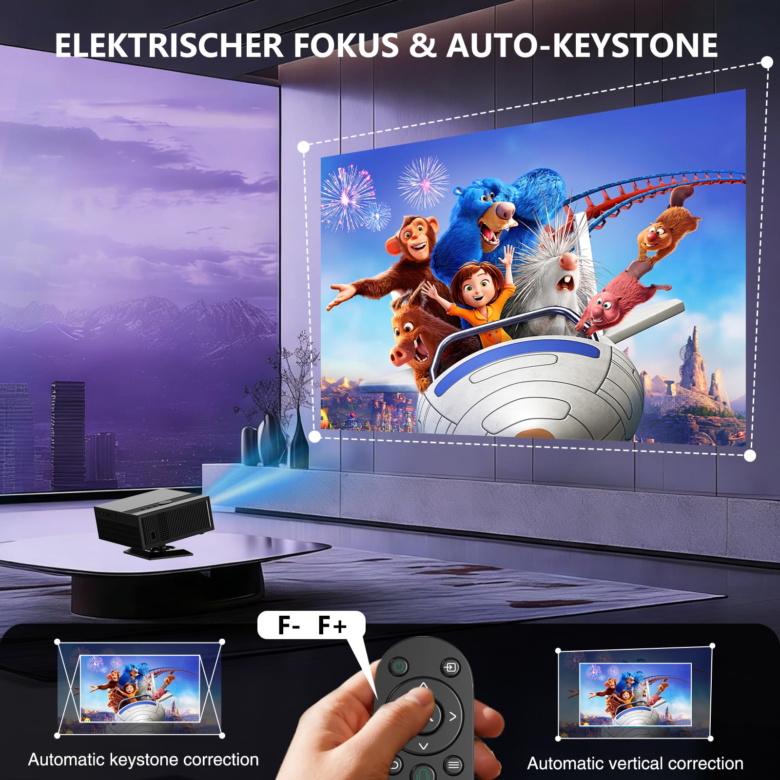 [App integrata & 2026 Upgraded] Proiettore 1080P 4K con WiFi 6 Bluetooth 5.2 Mini Proiettore Portatile Supporta Keystone Projector TV Stick/USB/HDMI/PC.(Nero)