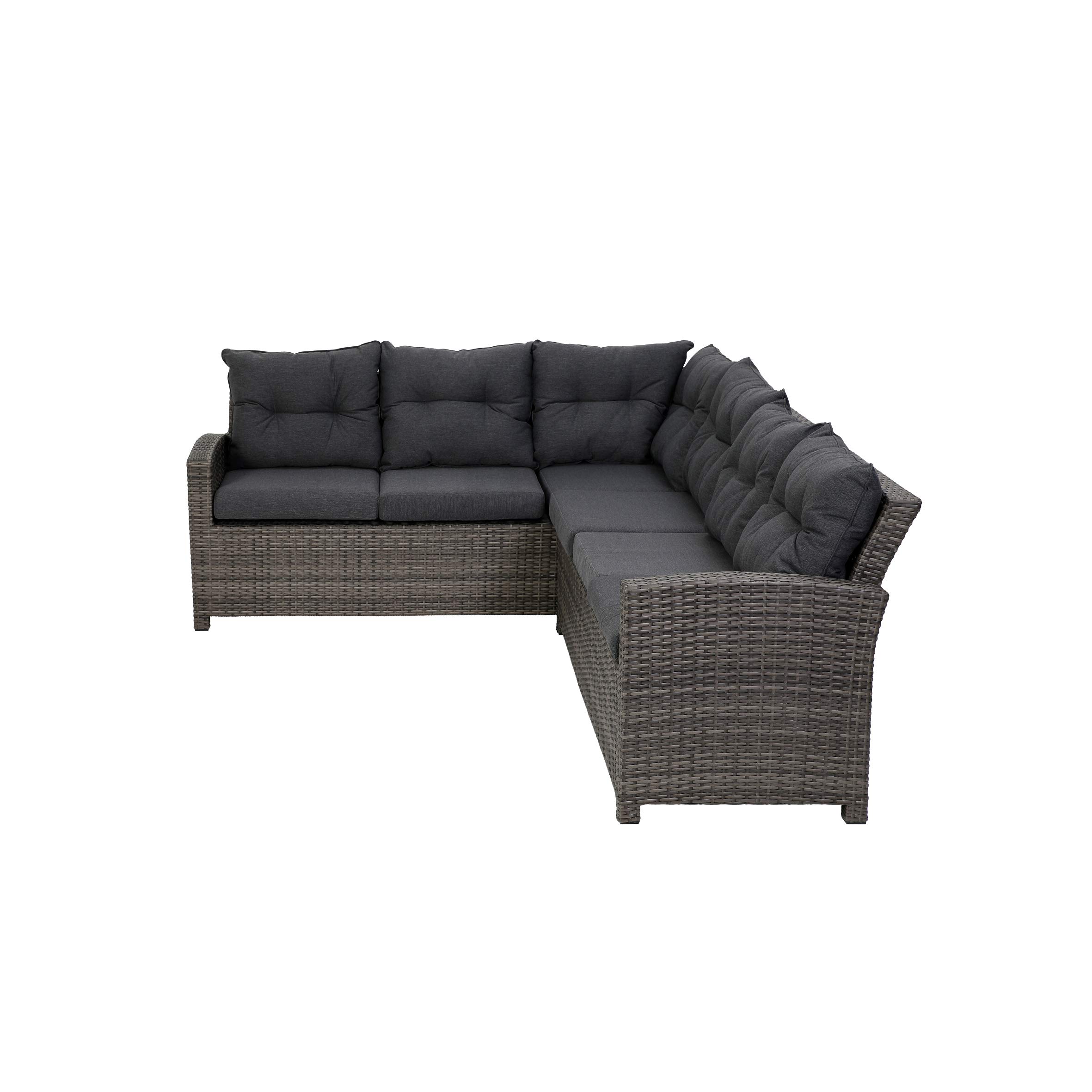 greemotion Ensemble Salon de Jardin d’Angle Tessin 5 Pièces, Canapé d’Angle Extérieur en Aluminium et Polyéthylène, Coussins en Polyester Inclus, Gris