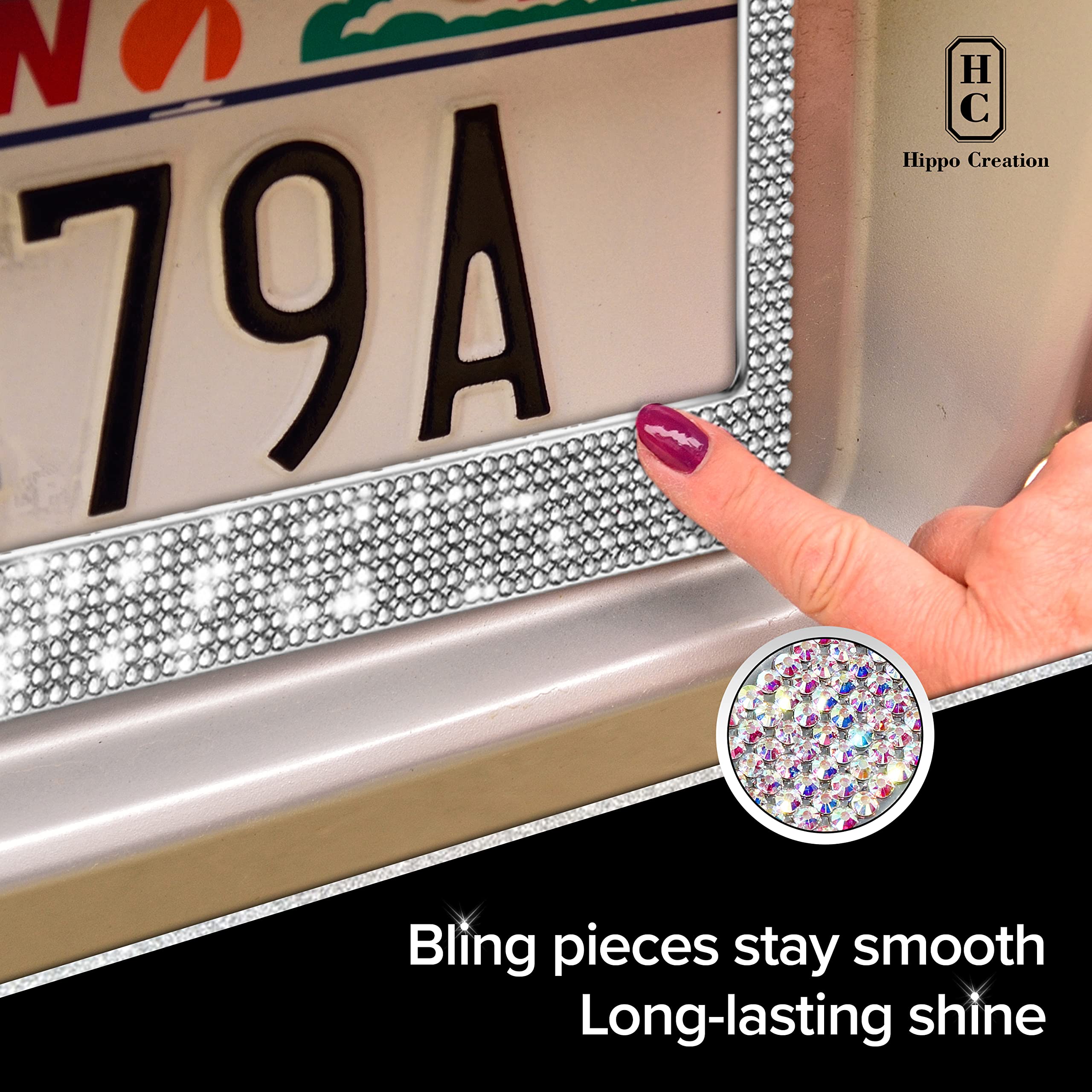 2 Unidades Hecho a Mano Bling Cristal Premium Marco de Placa de Licencia de Acero Inoxidable