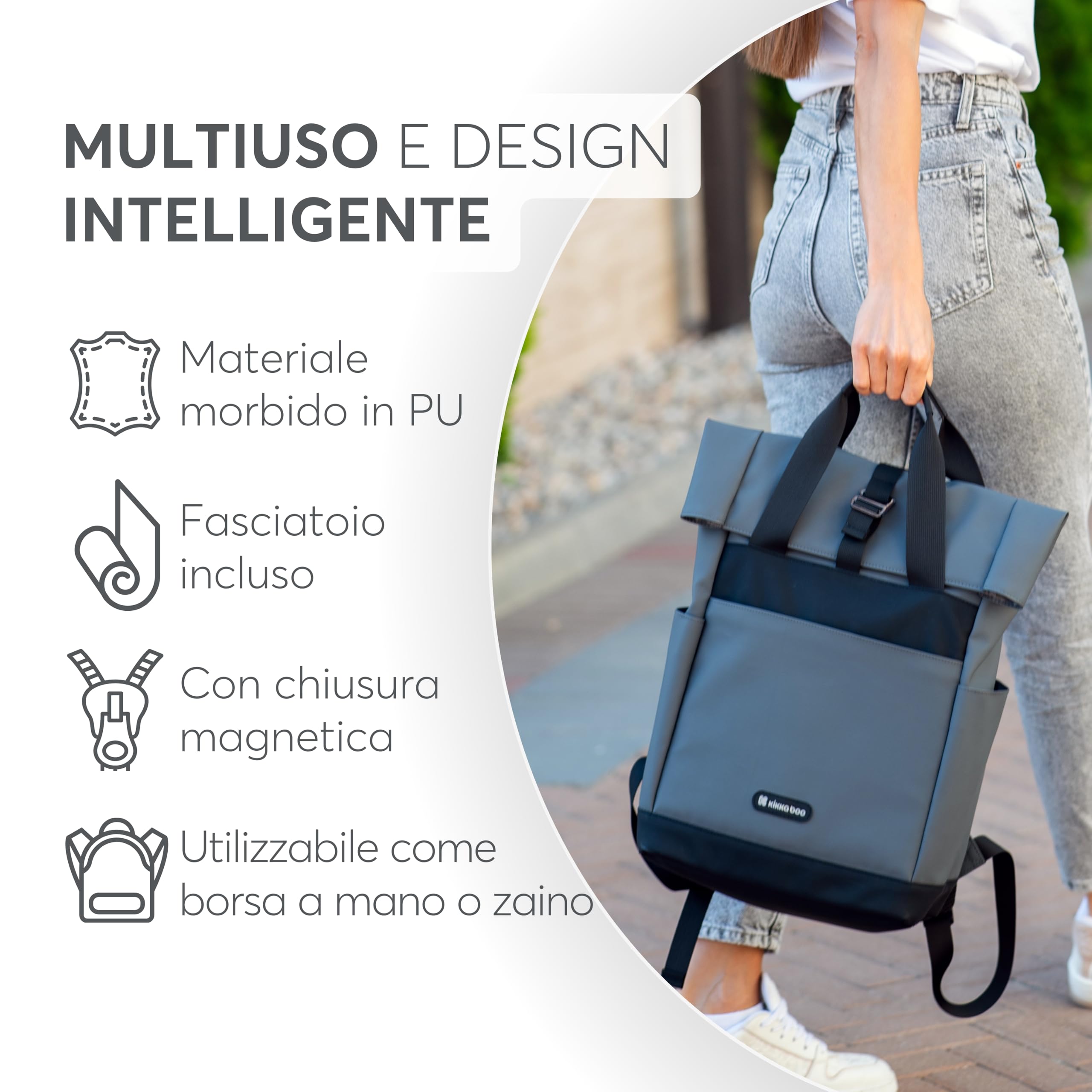 Zaino per pannolini KikkaBoo CERISE, Borsa per mamma, Clip per passeggino, Grande capacità, Fasciatoio portatile, Tasca termica, Tasca impermeabile, Multitasche, Nero