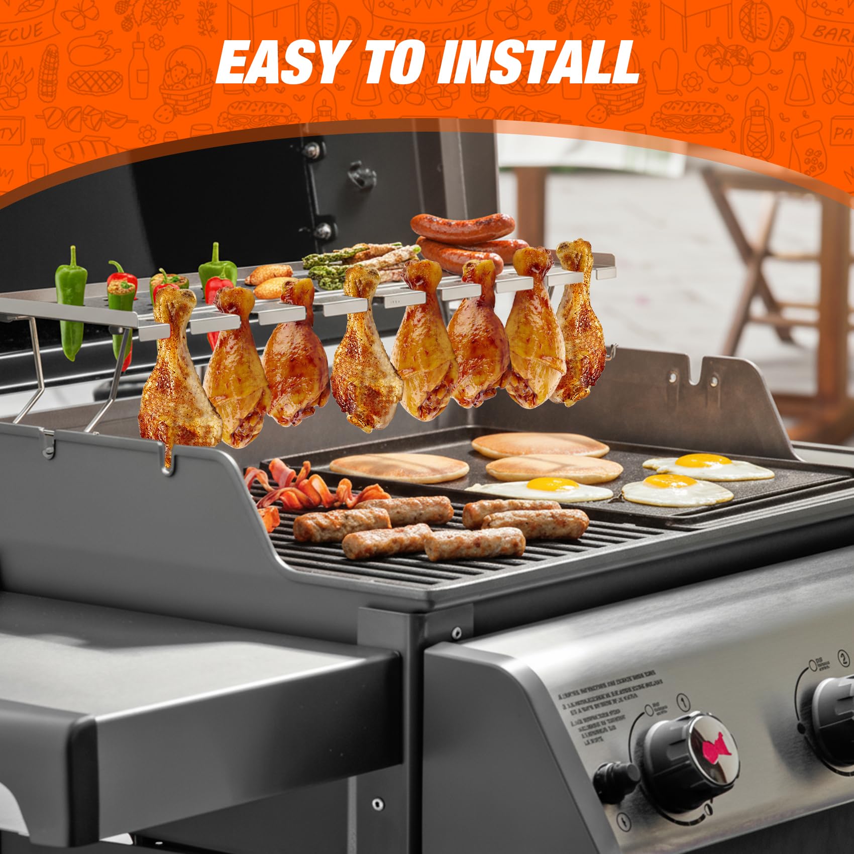 onlyfire Grille Chauffante en Acier Inoxydable pour Weber Spirit 300 Series, Spirit E-310 S-310 E-320 S-320 SP-330 (Commande Frontale), Support Cuisse De Poulet, Gril Grille de Réchauffement