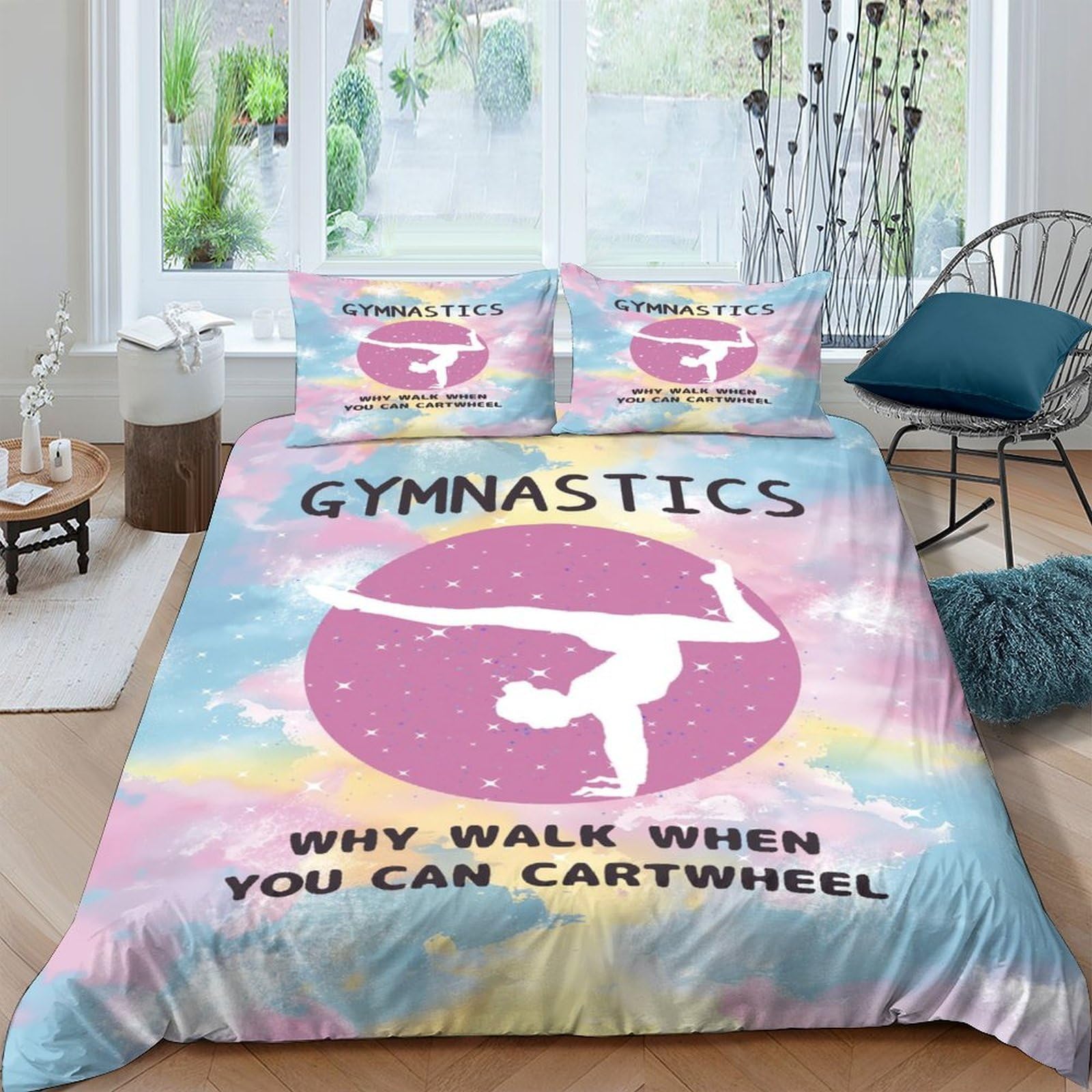 Ctjqhvkz Style-9 3D Printed Gymnastics Fitted Sheet Microfiber Soft Pastel Tie Dye Bed Cover For Bedroom Dorm Mattress Protection Decor Single（135X200cm）