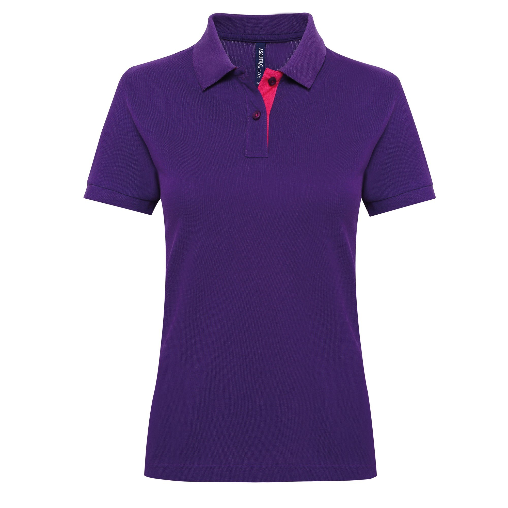 Asquith & Fox Women's Women's Contrast Polo Regular Fit Short Sleeve Polo Shirt, Multicolour (Purple/Pink 000), 8 (Manufacturer Size:XS)