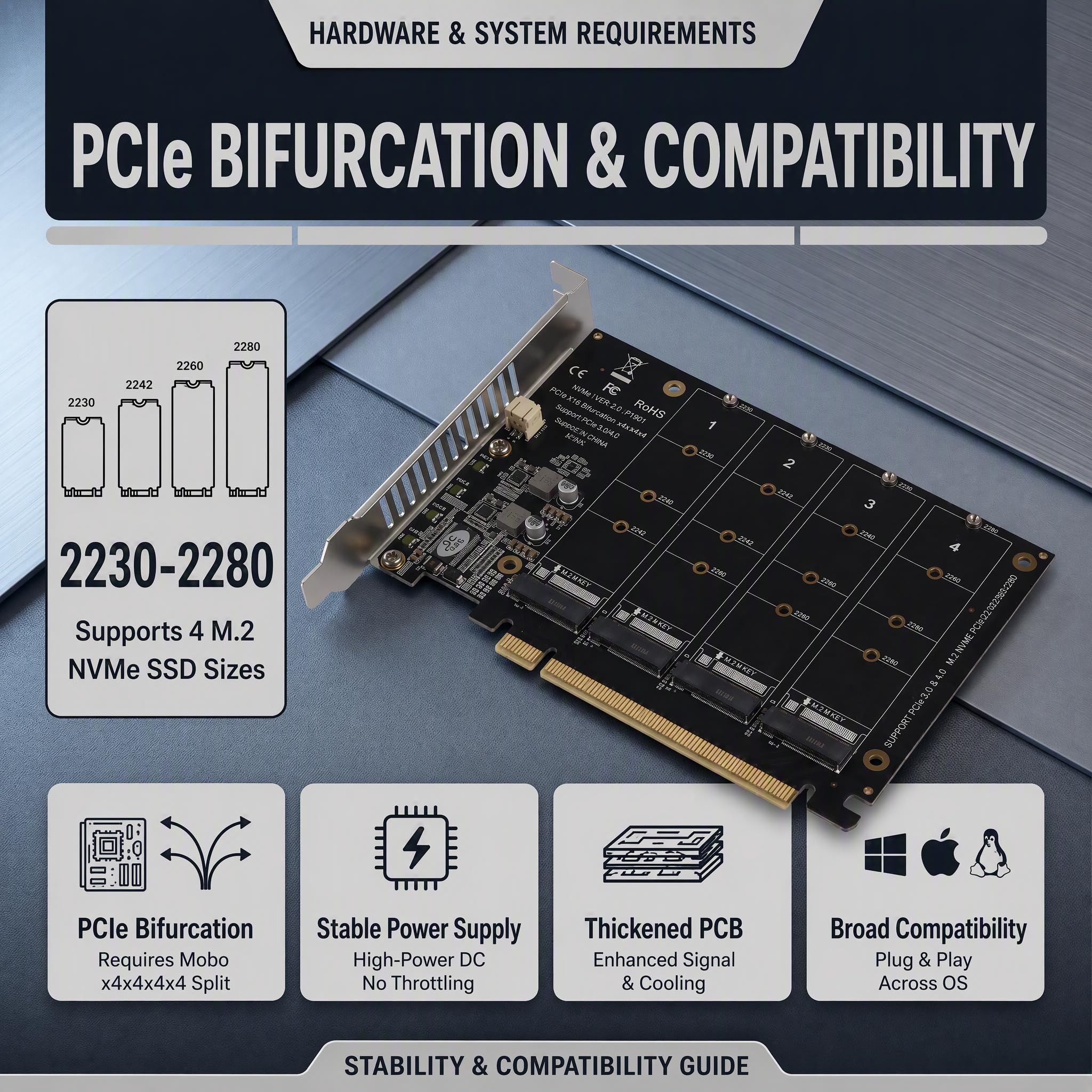 Dual M.2 PCIe Adapter - 4 SSD Expansion Card -6 Dual M.2 PCIe Adapter - 4 SSD Expansion Card -6