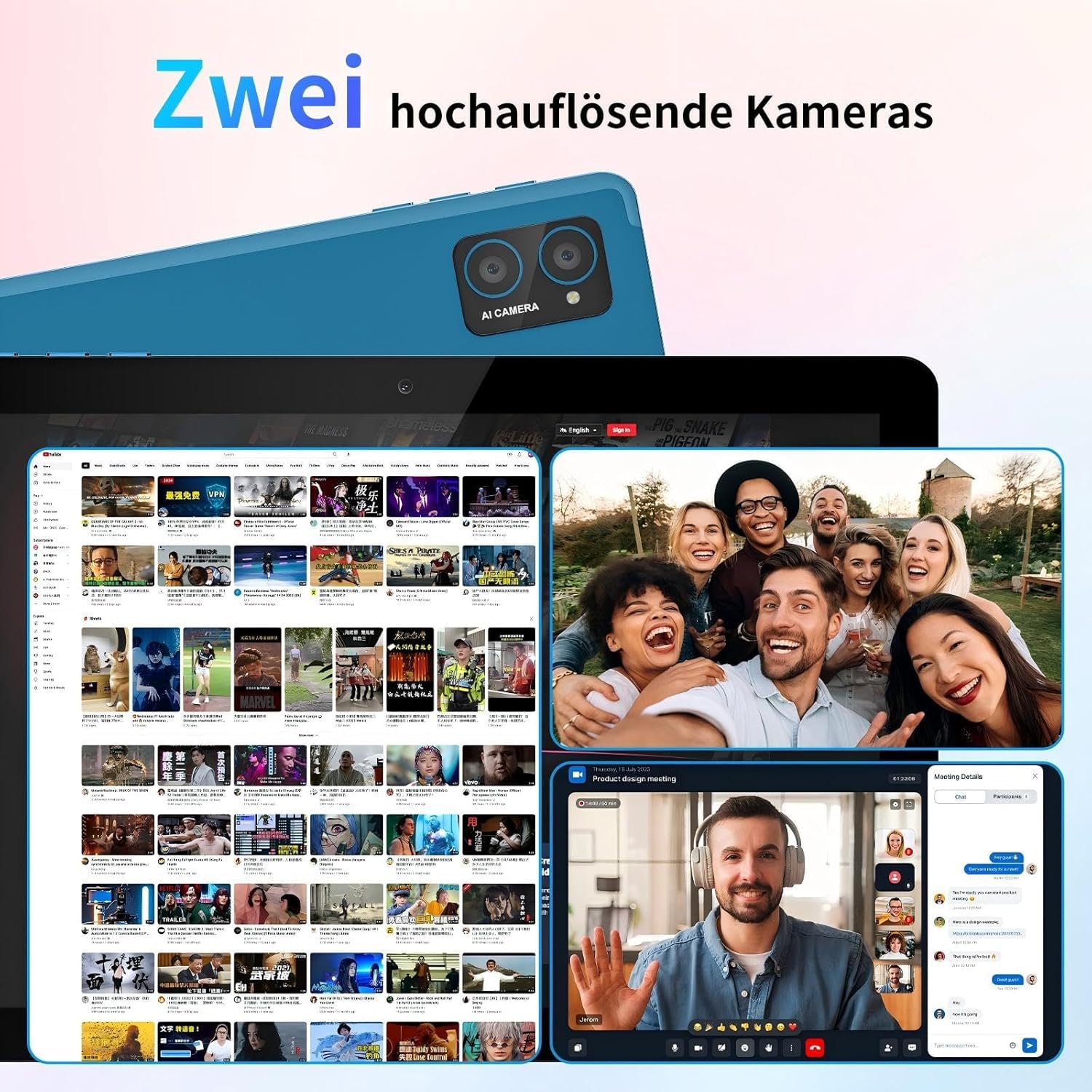Tablet 10 Zoll Android 15: 2026 Neueste 7000mAh Octa-Core 8GB RAM+64GB 1TB TF Tablet PC WiFi 6 2.4G/5G Bluetooth 5.0 1280 * 800 FHD GMS Dual Kamera mit Tastatur Maus, Typ C, Adapter, Hülle, OTG, Stift