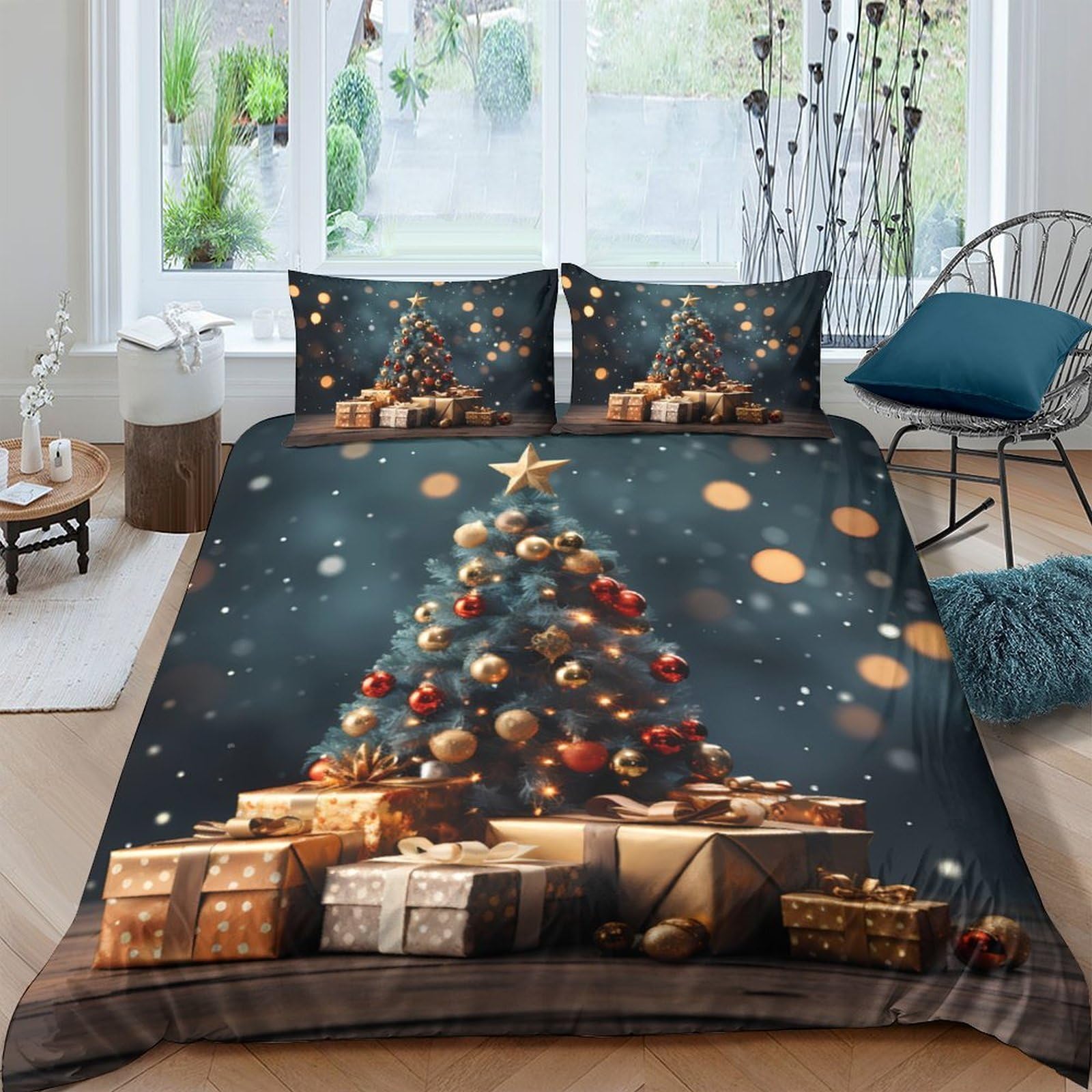 Ctjqhvkz Style-5 3D Printed Christmas Tree Fitted Sheet Microfiber Soft Decorative Festive Gifts Bed Cover For Bedroom Guest Room Single（135X200cm）