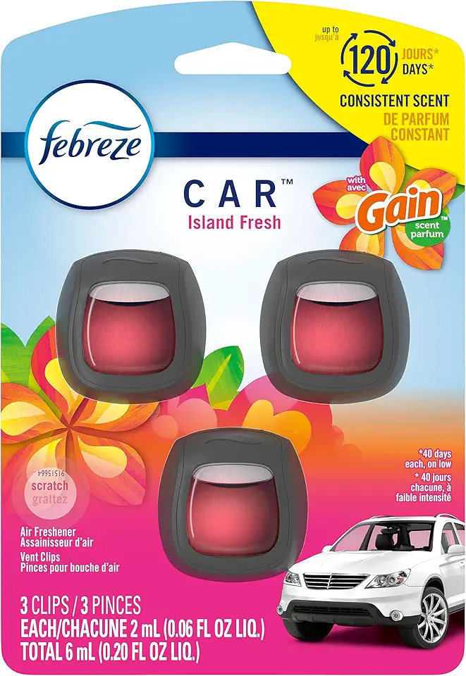 Febreze Car Vent Clip Air Freshener, Gain Island Fresh, 3 Count
