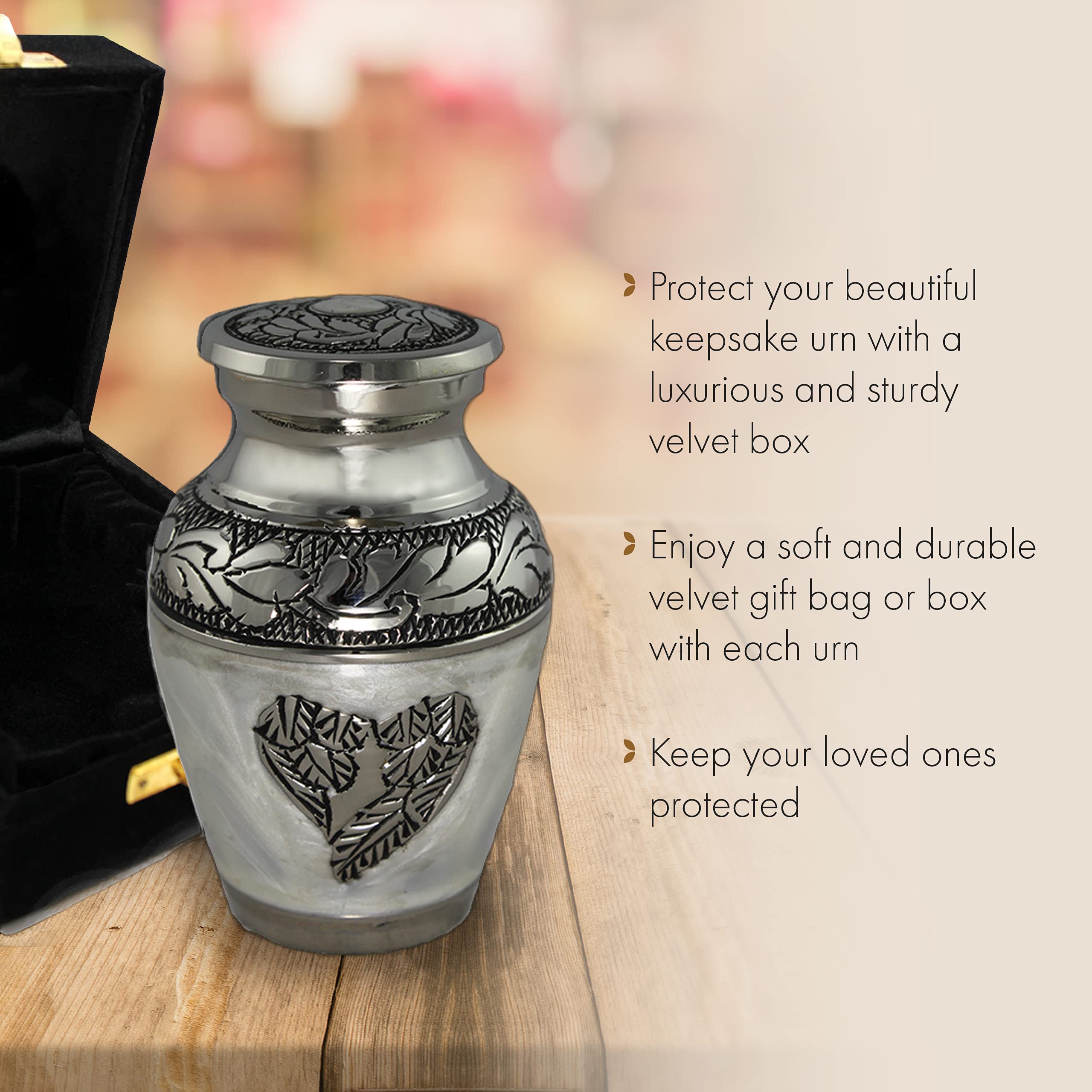 Forever URNS Couple-Themed Cremation Urn – 200 Cu In, Handcrafted Metal With Velvet Bag - View #6
