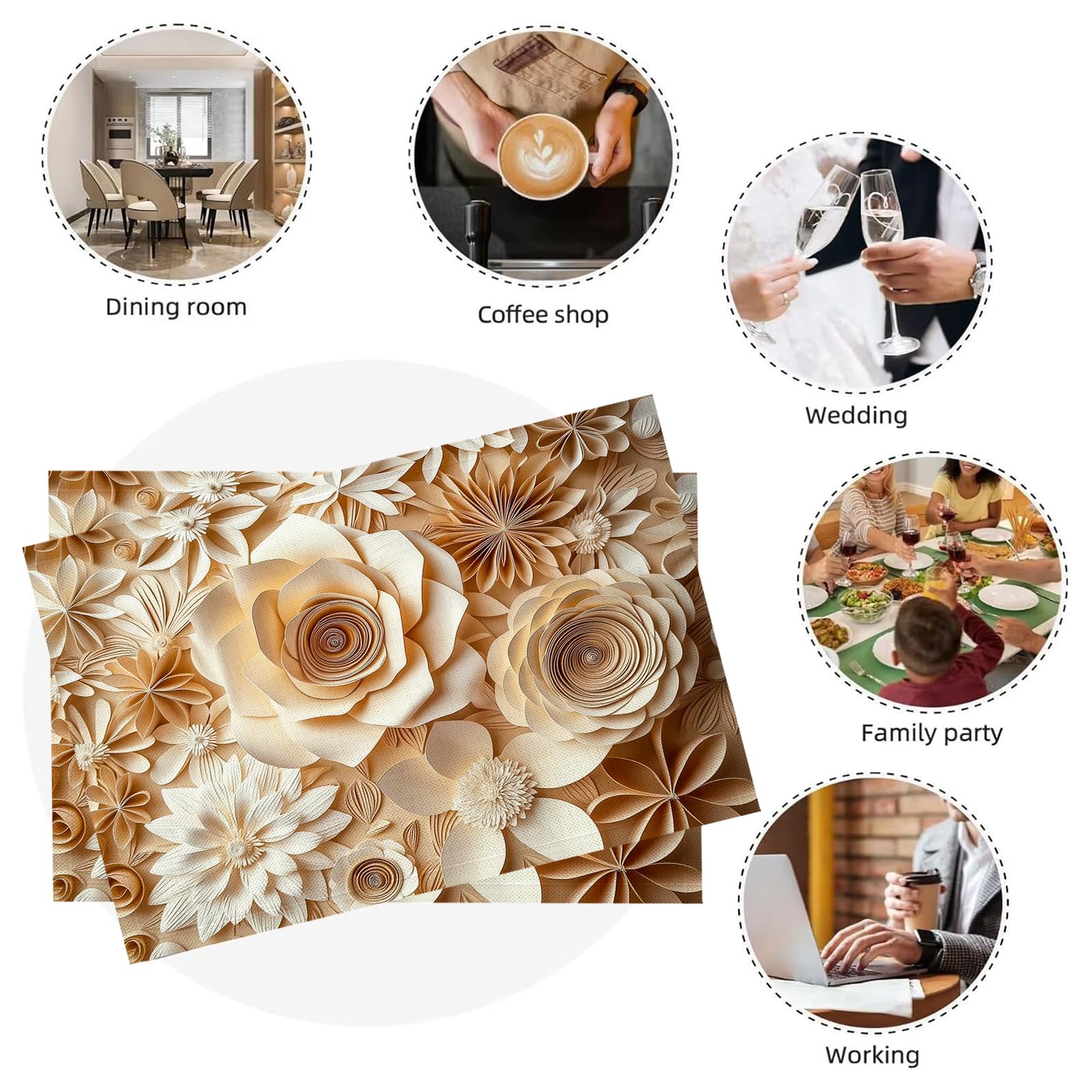 30×45cm Tovaglietta Americana Fiori di carta 3D in Cotone Lino Rettangolare - Tovagliette Set di 8 Margherita Resistente al Calore per La Cucina, Il L'Ufficio