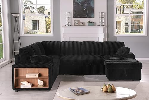 Miniatura 4 de Sofá cama modular convertible en forma de U de gran tamaño con sofá cama extraíble, sofá esquinero tapizado de pana de 6 plazas, sofá cama con diván