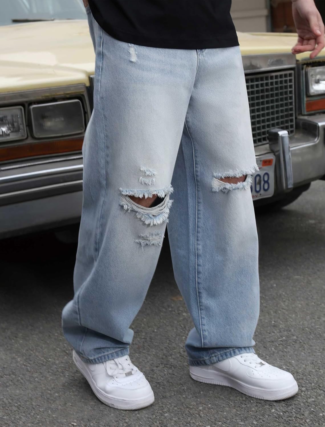 LOGEQI Men's Baggy Ripped Wide Leg Jeans for Men Women Loose Fit Hip Hop Denim Pants Y2k Streetwear - Image 2