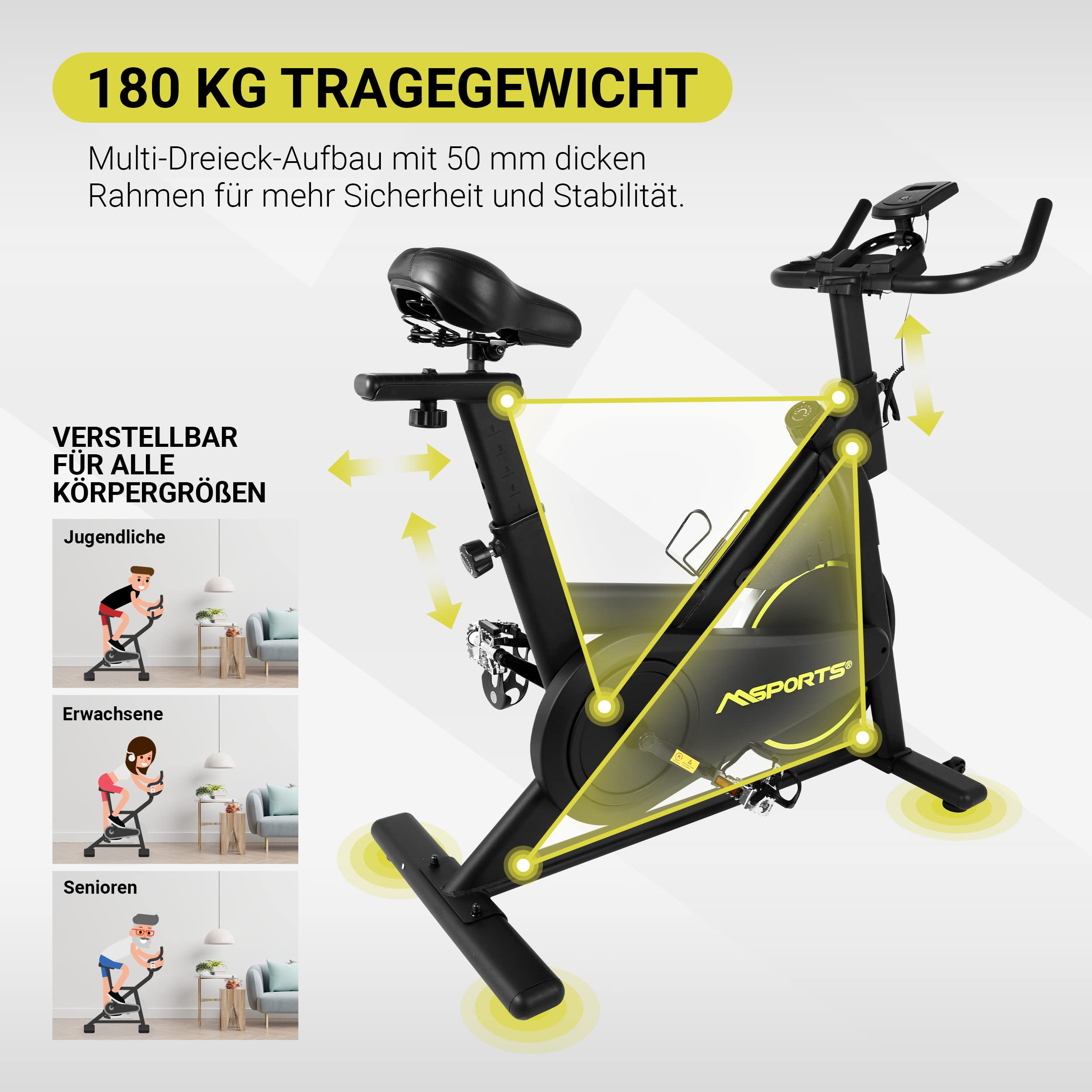 Cycling Bike Premium Black Series | Speed Bike 8 kg Volano con resistenza magnetica | Ergometro - Cyclette con app Bluetooth | Fitness Cyclette