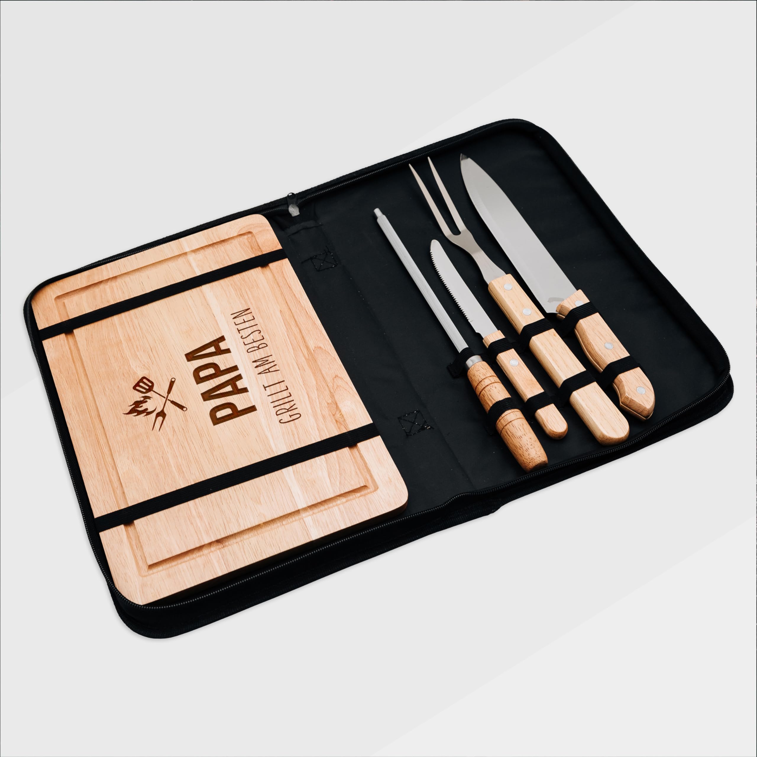 Set da barbecue con coltello in set di coltelli, regalo per grigliate, accessori per barbecue, regalo per uomini, tagliere come regalo per la festa del papà e per la stagione barbecue