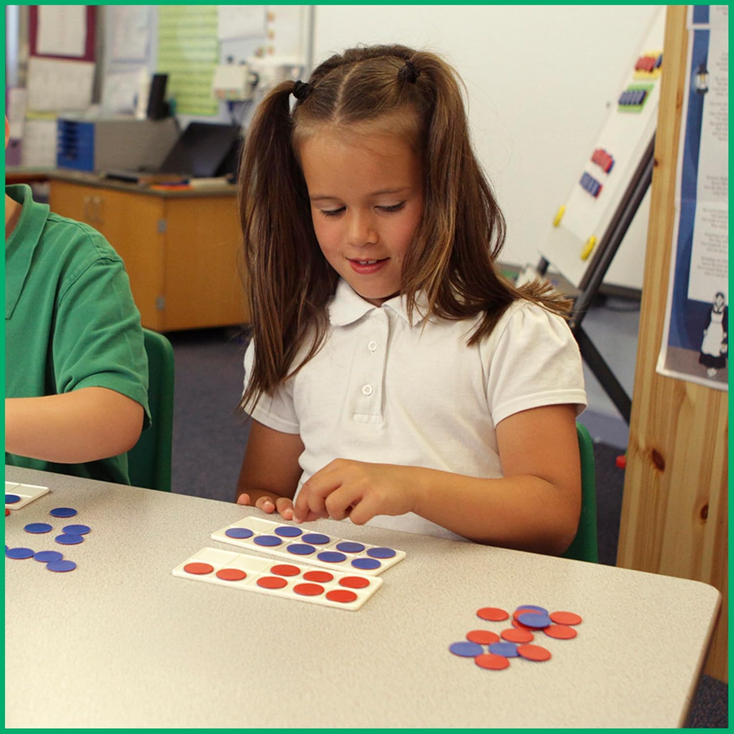 edxeducation Ten Frame Classroom Set - Math Manipulatives for Kids - 16 Plastic Ten Frames - 160 Counters - Classroom Math Supplies
