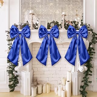 Suncalla 3 Pcs Large Bow Decor - 24 x 12 in Big Satin Royal Blue Bows Hanging Wall Decors for Crib Skirt Nursery Bedding Wedding Room Birthday Bridal Shower Christmas Fireplace Party Supplies