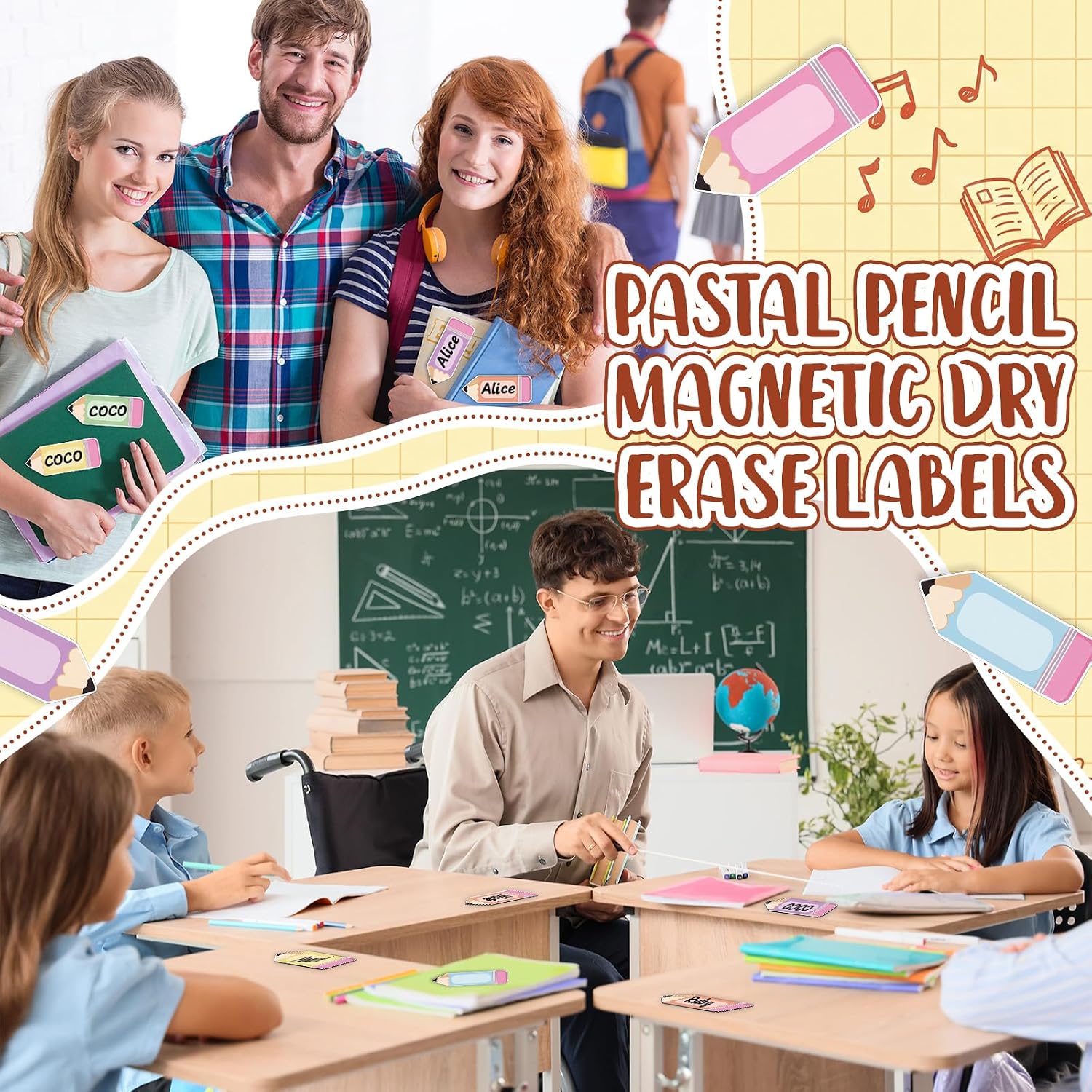 MotiMind 48 Pcs Magnetic Name Tags Pastel Pencil Shaped Dry Erase Labels 6 Styles Reusable Back to School Thickened Locker Name Plates Magnets for Classroom Whiteboard Desks Office Supplies image 4
