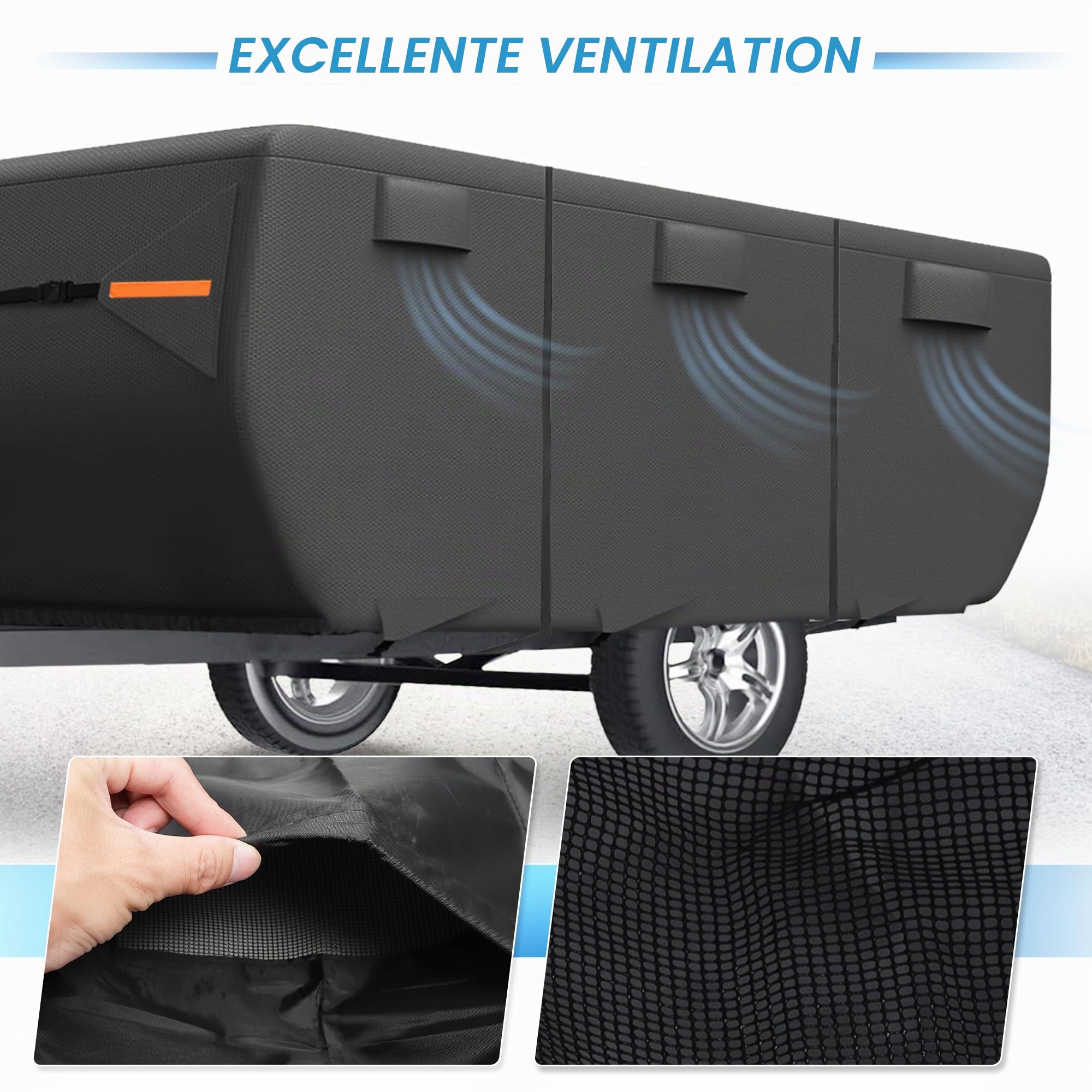 QUARKZMAN Housse Imperméable Pour Caravane Pliante 10-12Ft 1pc | Tissu Ox Pour Ford 210D Imperméable, Dimensions 400x218x109cm, Contenu: Housse, Sangles, Couvre-Gouttières, Patchs, Sacs
