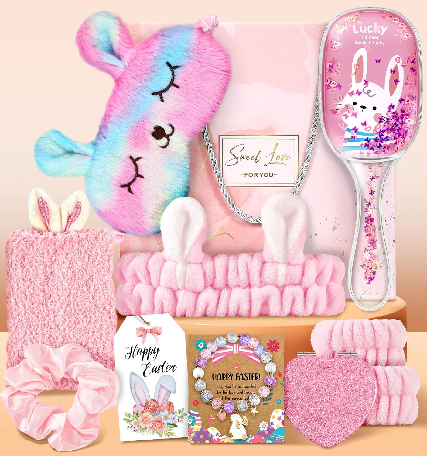 Swooflia Easter Basket Stuffers Bunny Gifts for Teen Girls - Birthday Gifts for Teenage Girls, Easter Bracelets Socks Brushes Headband Gift Baskets for Young Sisters Friend Daughter