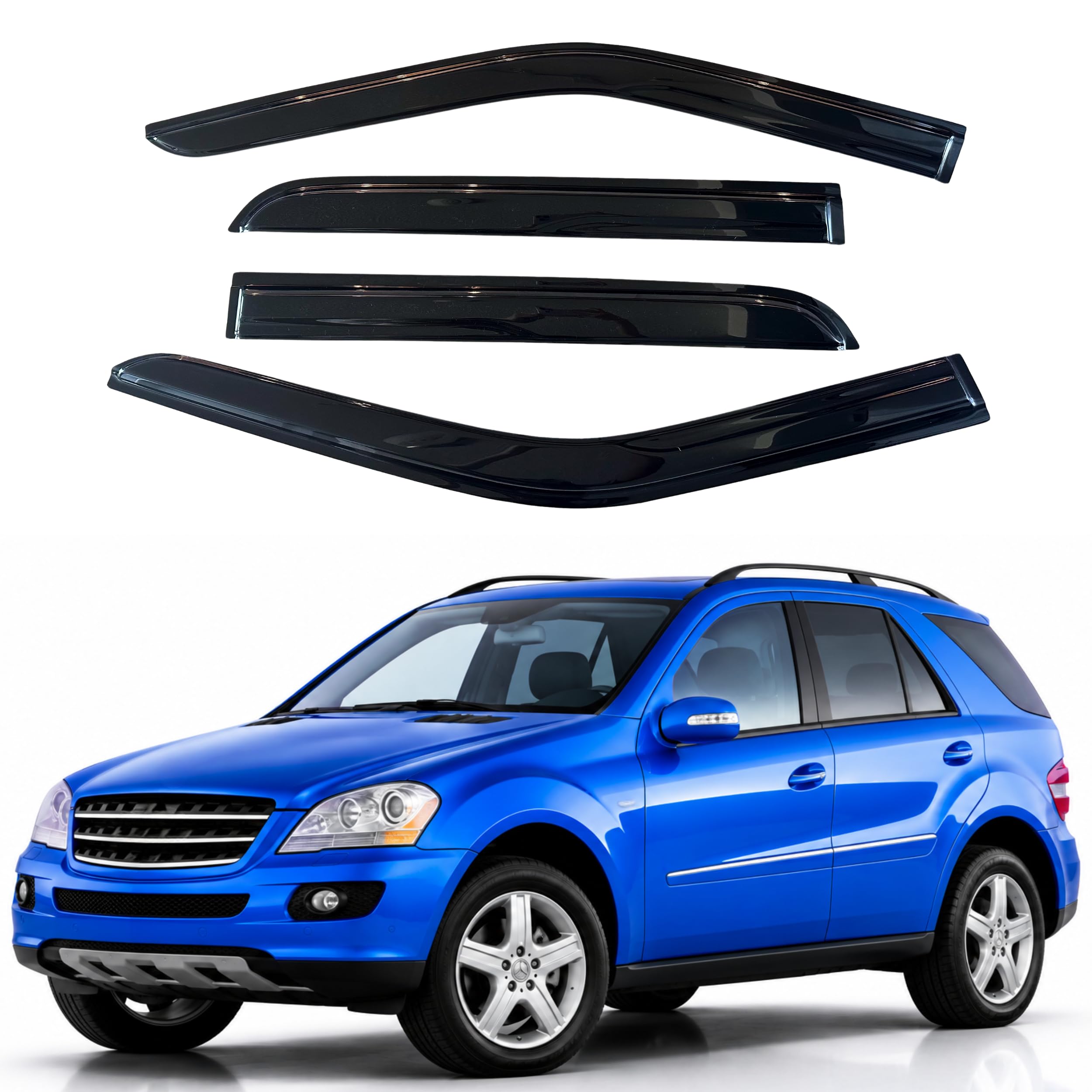 IG Window Visors Fit for 2006-2011 Mercedes-Benz ML350 ML500, Out-Channel Rain Guards Vent Wind Deflectors 4PC, Car Accessories for 06-11 Mercedes Benz ML Class