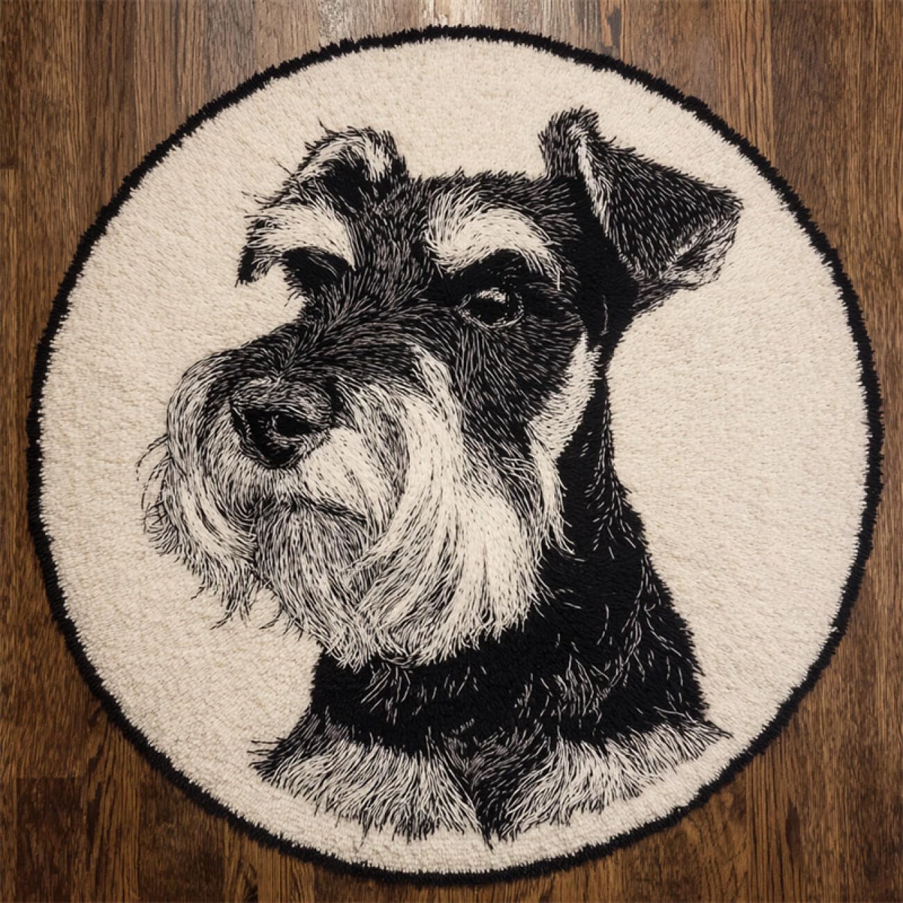 Kitquiver Dog Animal Rug Making Kits Schnauzer Portrait DIY Crochet Kits Needlework Crafts for Home Decor，Latch Hook Kits for Beginners Adults 100x100cm