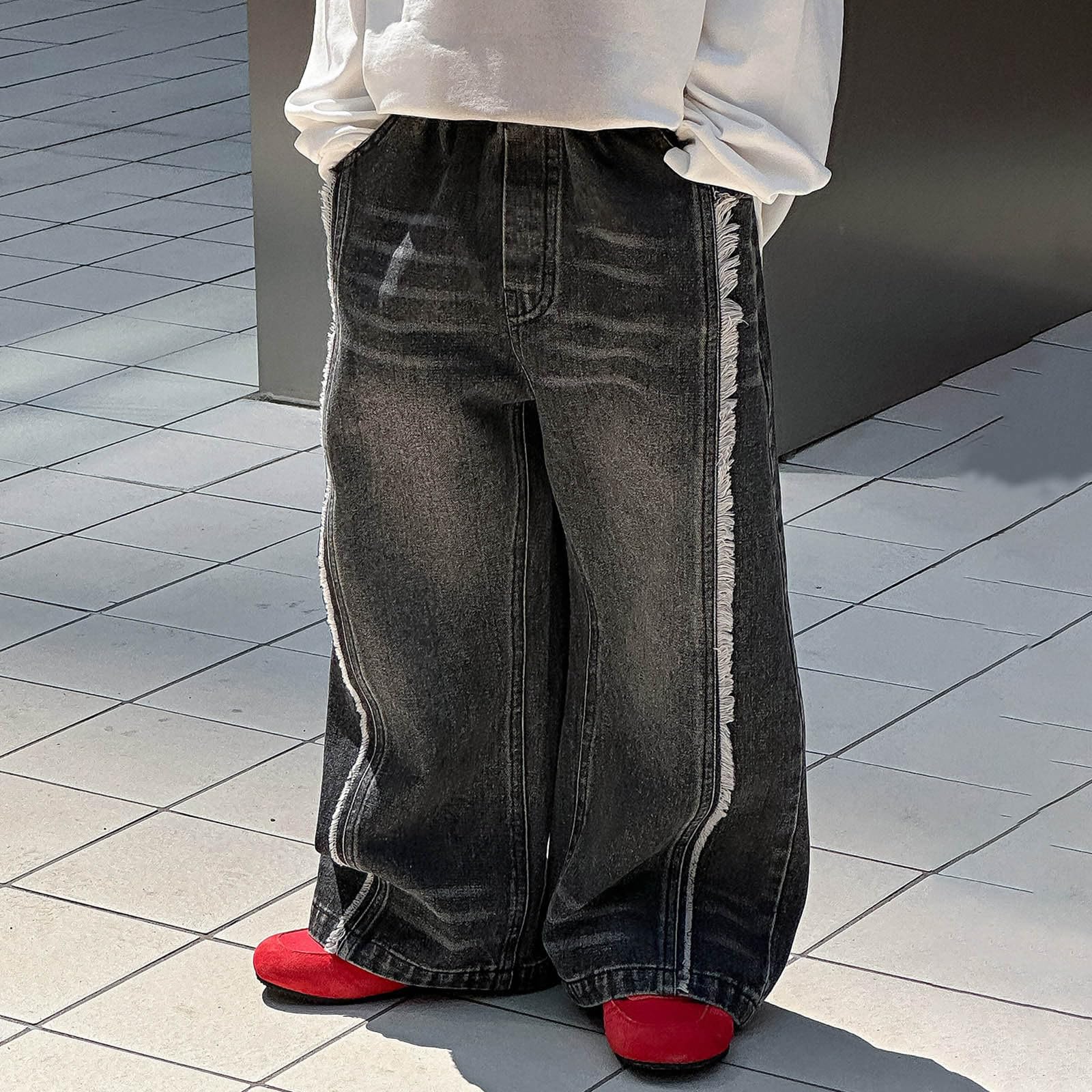 Genérico Pantalones Baggy Niño Pantalones Vaqueros de Invierno Cómodos y Elegantes para Niños con Cintura Elástica y Diseño Holgado