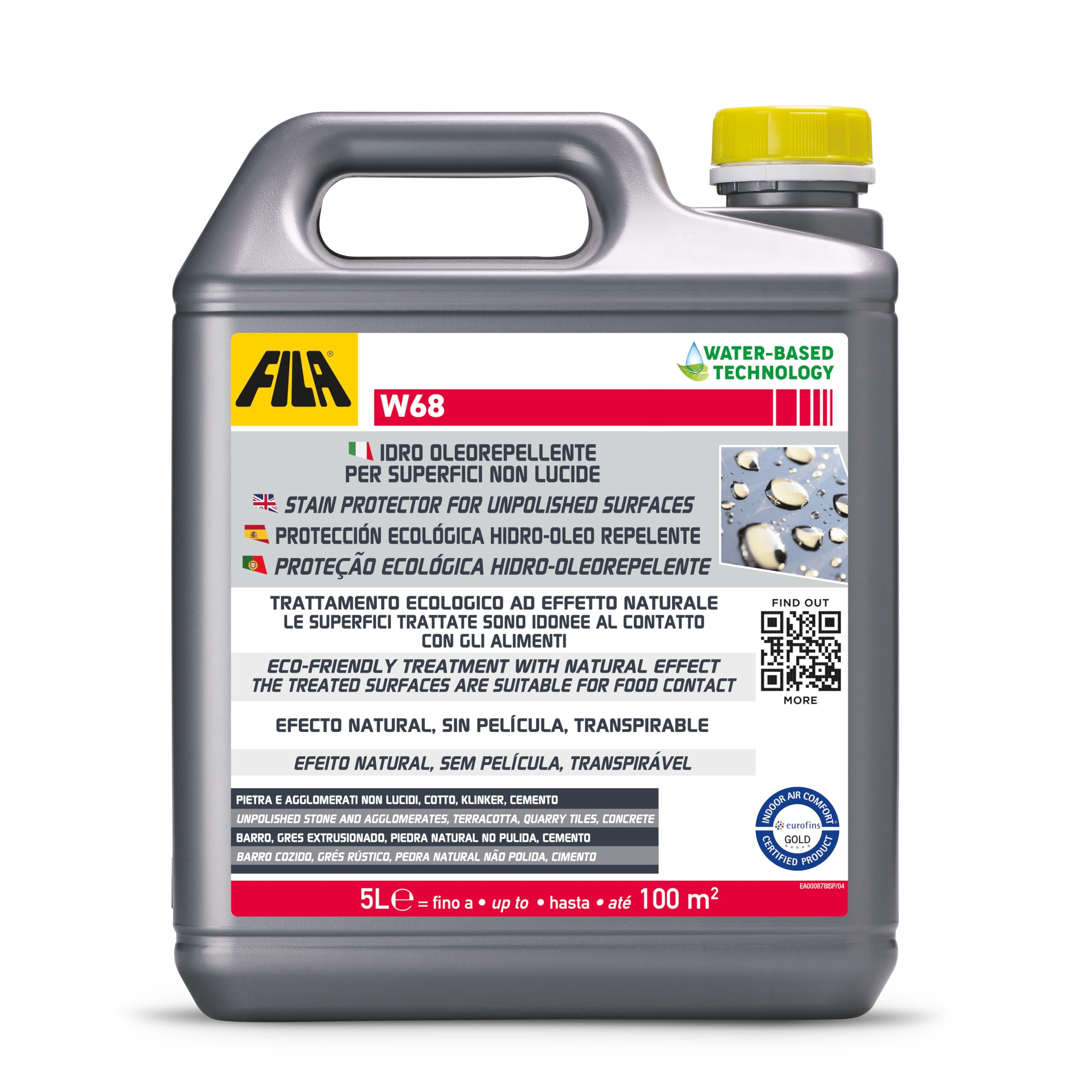 Fila Surface Care Solutions W68 Idro oleo Repellente per superfici Non Lucide, Protegge da sporchi oleosi, 5 Litri | per superfici Non Lucide, Protegge da sporchi oleosi, 5 Litri