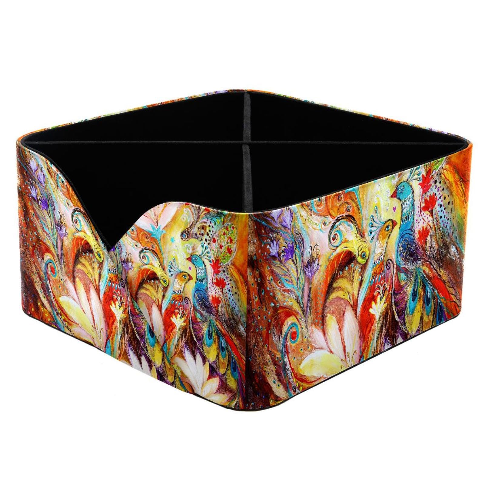KengjuTesu Graceful Peacock Desktop Organizer Pen Holder, Rectangular Pencil Cup for Office, Study and Makeup Stations