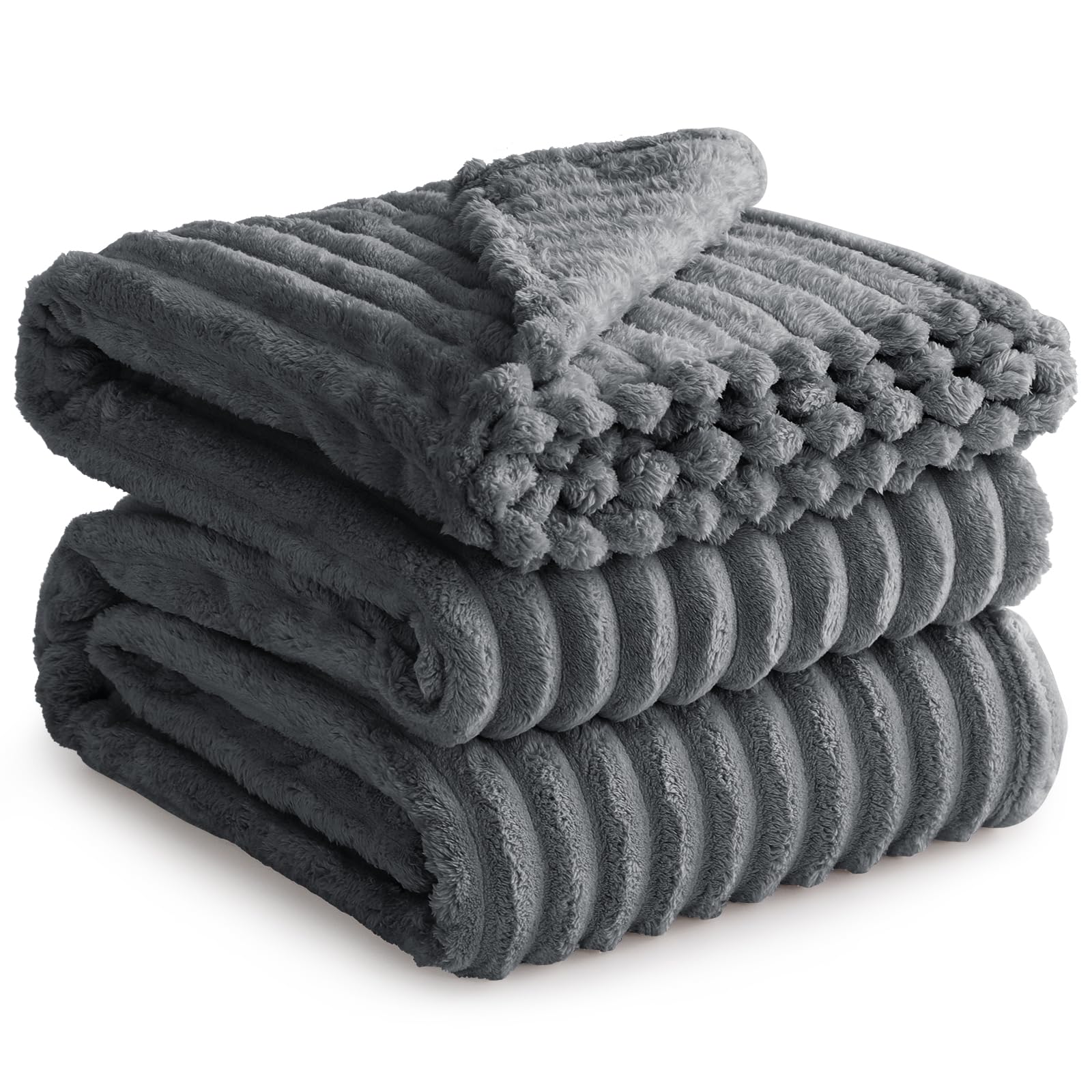 RUIKASI Kuscheldecke Flauschig Decke Grau - 220x240cm XXL Fleecedecke Sofadecke Couchdecke für Wohnzimmer Deko Blanket, Weiche Wolldecke Warme Korddecke als Tagesdecke