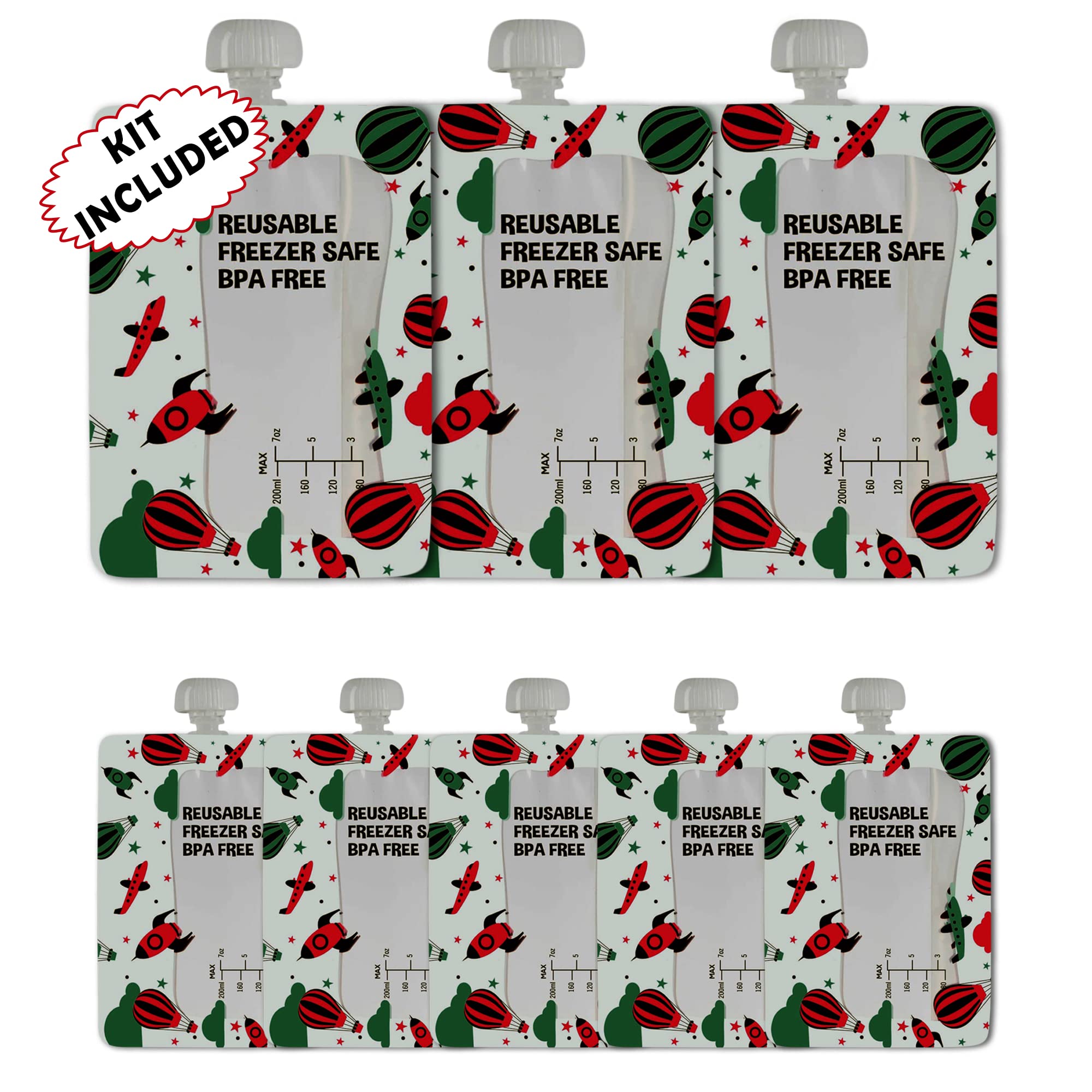 brexonic reusable baby food pouches -8 pack -baby food storage containers, reusable pouches for toddlers, kids includes - reusable pouches for baby food, funnel, extra caps, spoon & brush