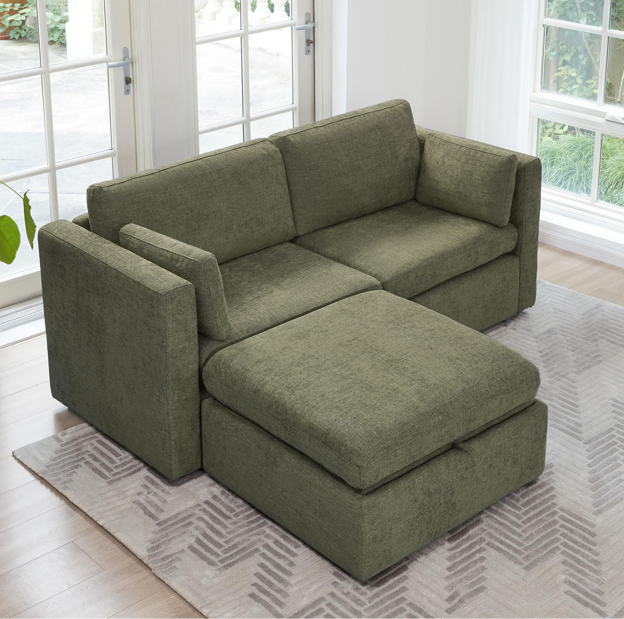 CHITA 78" Modular Sectional Sofa, 3 Seat Modular Couch, Moss Green