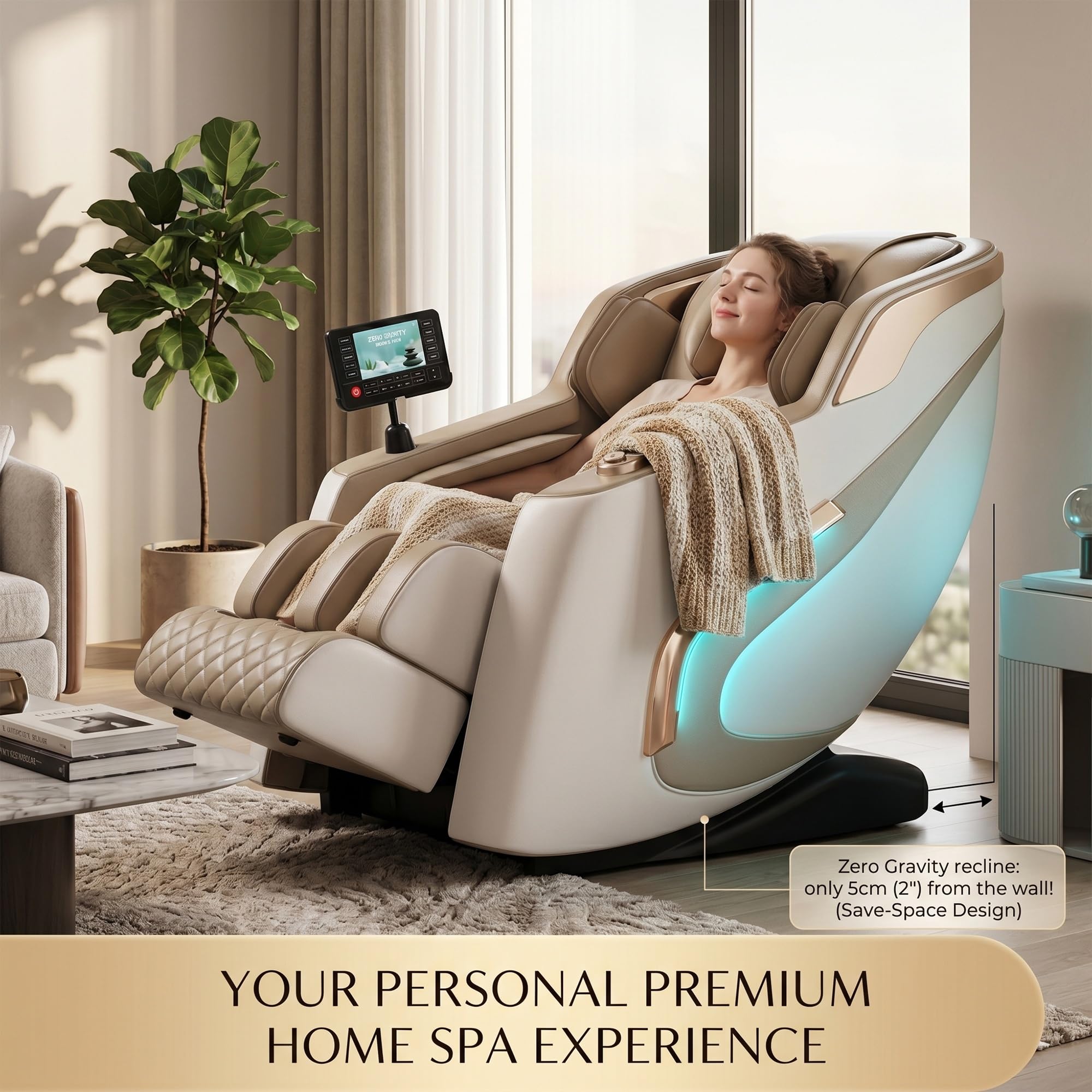 Sillón de Masaje Eléctrico, Carril SL Gravedad Cero con Escaneo Corporal IA, Calefacción, Airbags 360°, Pantalla LCD Táctil, Bluetooth, Sin Montaje(Beige)