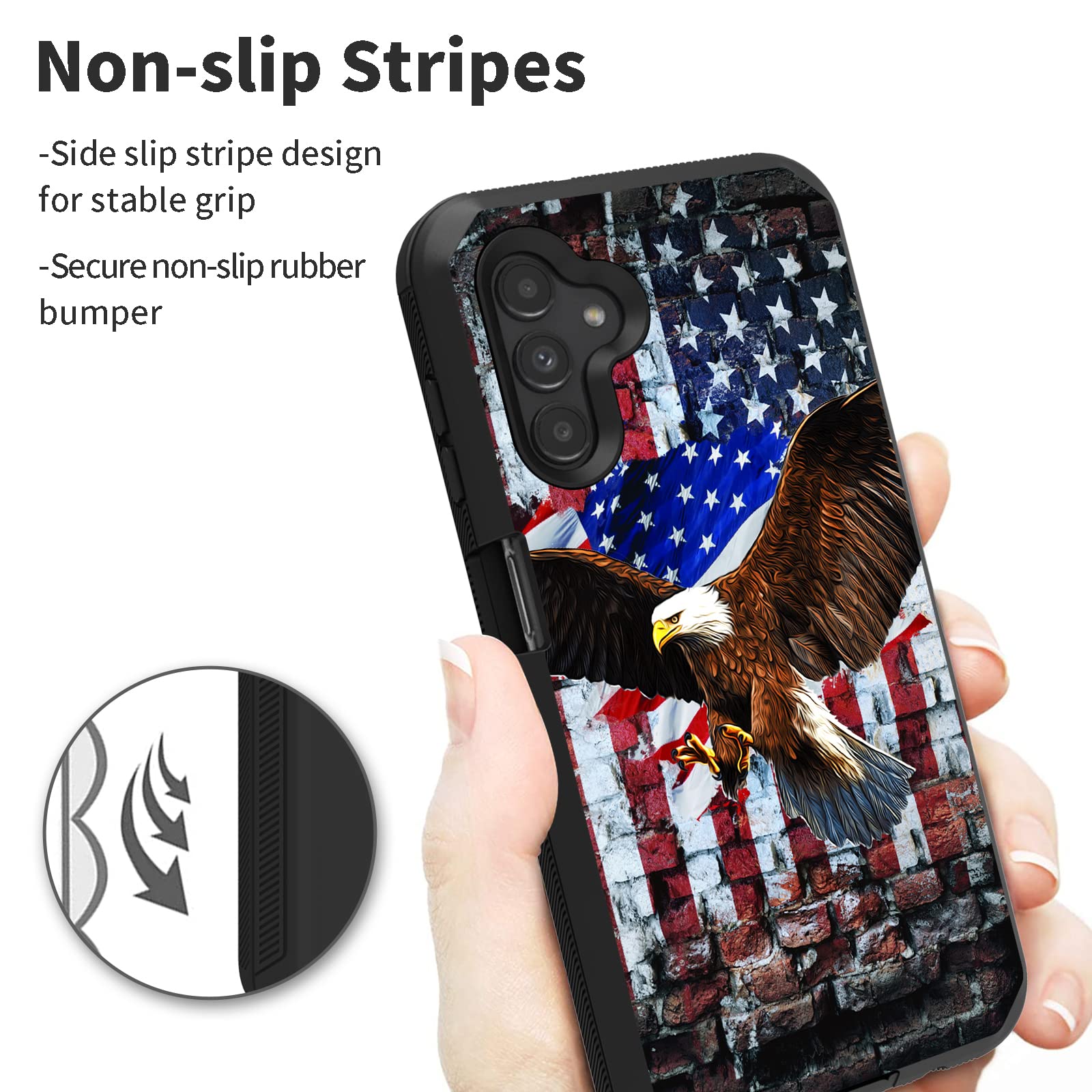 EDGFRTOIO Belt-Clip Holster Case for Samsung Galaxy A13 5G, Heavy Duty Triple-Layer Drop Protection Full-Body Rugged Shockproof Durable Cover Cases for Galaxy A13 5G, Patriotic Eagle USA Flag