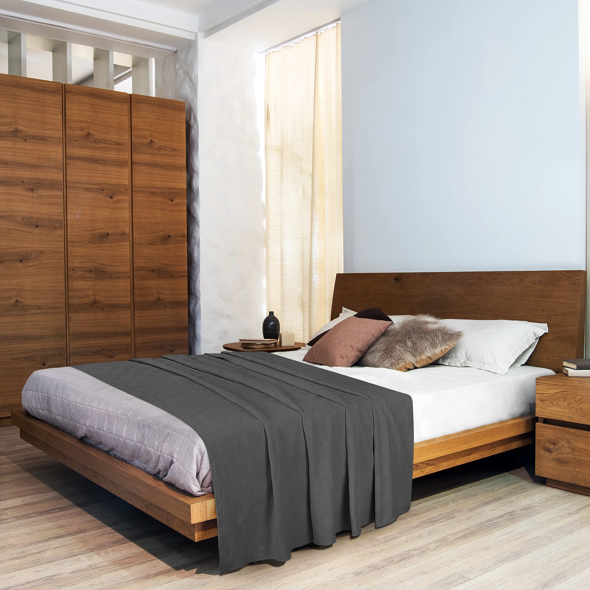 Utopia Bedding Premium Cotton Blanket Queen Grey - Soft Breathable Thermal Blanket 350 GSM - Ideal for Layering Any Bed