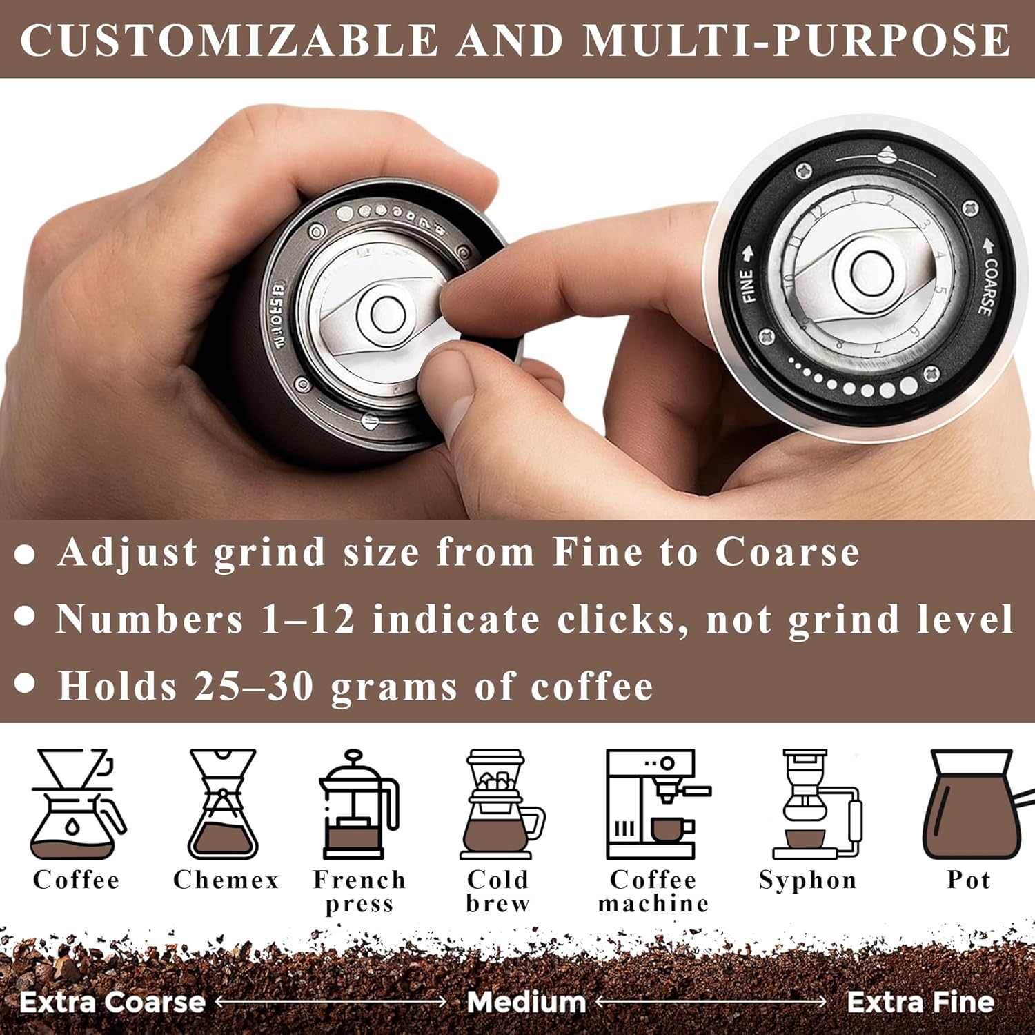 Pipa’s Manual Coffee Bean Grinder with Brush (35g) | Stainless Steel Burr Mill, Adjustable Coffee Grinder for Espresso, Pour Over, French Press & Cold Brew | Coffee Hand Grinder for Home & Outdoor