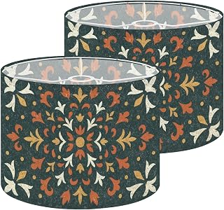 Large Drum Lamp Shades Set of 2 for Floor Lamps for scarf kerchief bandana shawl headgear Vintage print for Easy Assembly Required Fabric Lamp Shades for Bedroom Study Dorm Decor 13x13x10in