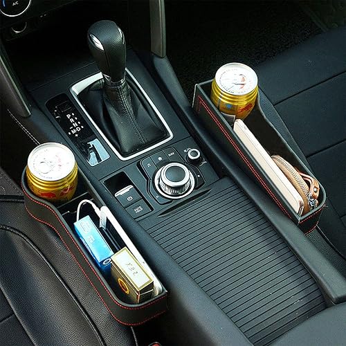 Miniatura 2 de Bolsillos para asiento de automóvil, paquete de 2 accesorios de piel sintética, impermeable, organizador de espacio para asientos de automóvil, SUV,