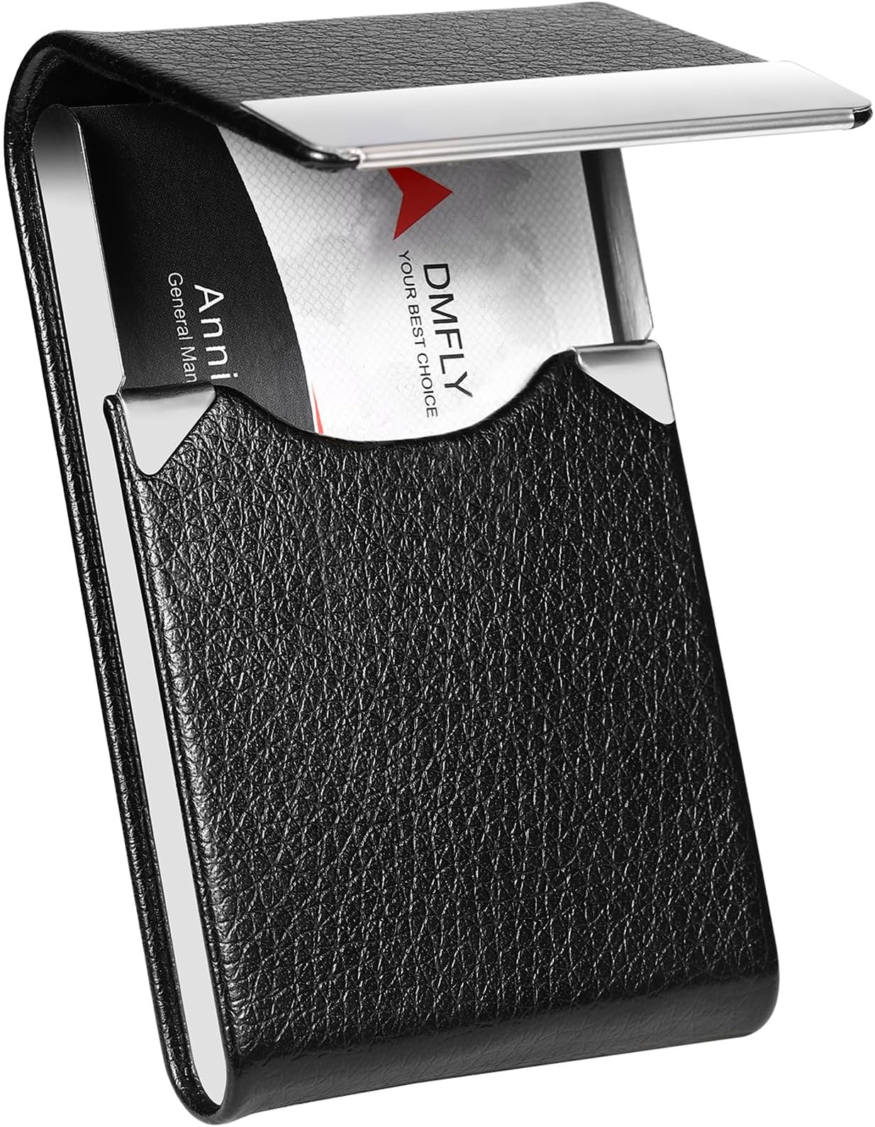 Business Card Holder, Metal Business Card Case Pocket, Card Holder for Women & Men, Professional PU Leather Business Card Holders RFID Blocking Name Card Holder Case with Magnetic Clasp (Black)