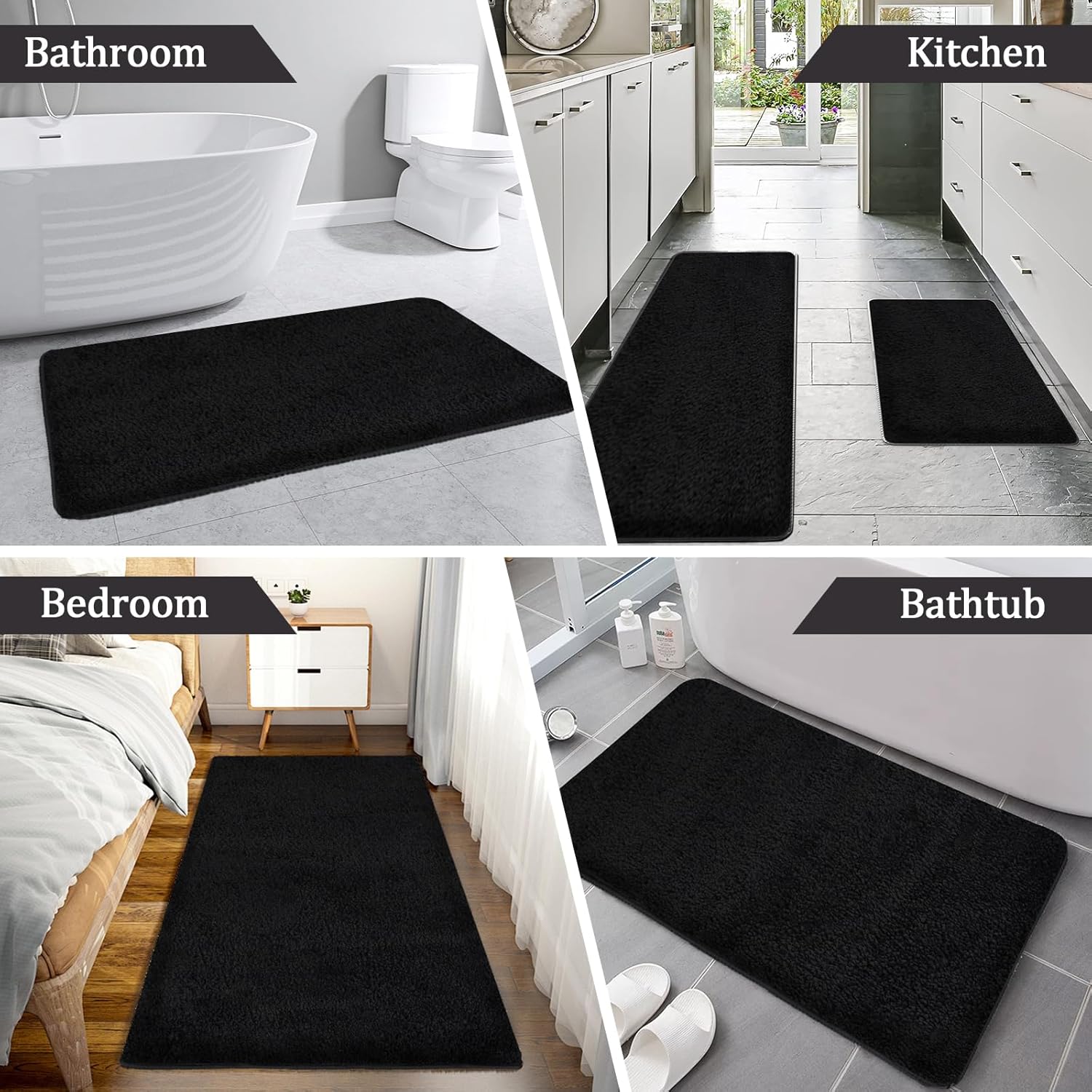 Black Bathroom Rugs 45.6"x29.9", Extra Soft Absorbent Thick Shaggy Bath Rugs, Non Slip Quick Dry Bath Mat, Machine Washable Bath Rugs for Bathroom, Microfiber Rugs for Shower Bathtubs