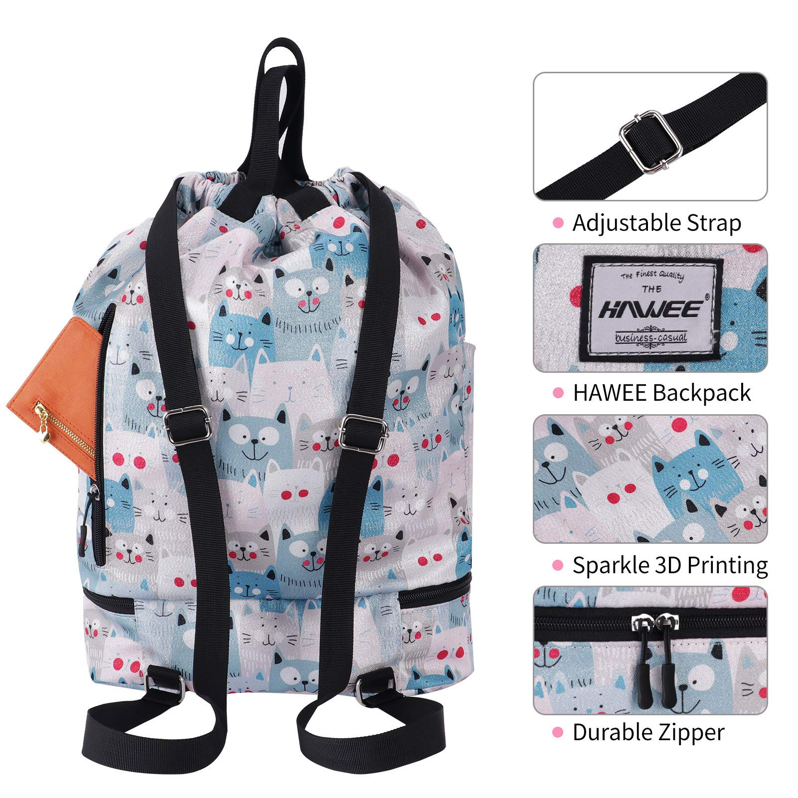 Impermeable Casual Mochila con Cordón Grande Deporte Bolso de Gimnasia Mochila de Cuerda Unisex para Mujer Hombre Vida Cotidiana Aire Libre Yoga Escuela Nadar Playa - 3